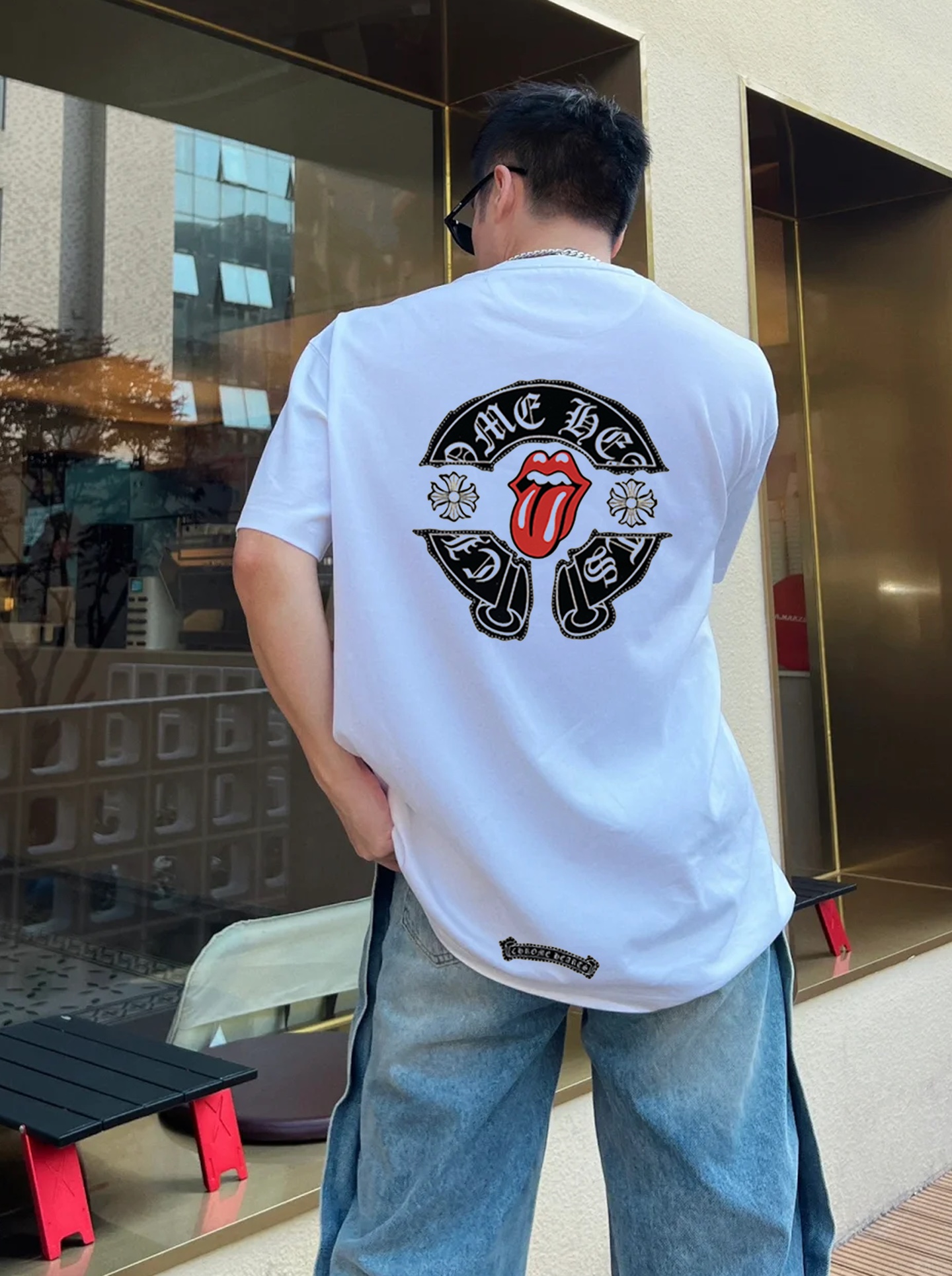 
⚜️ Chrome Hearts克罗心25s潮牌T恤.男女同款！克罗心马蹄章标识烫画设计.搭配经典大舌