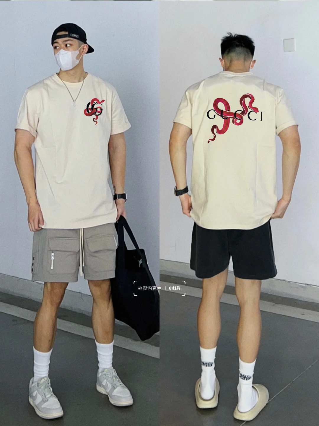 
        GUCC*潮牌25s新款圆领T恤.蛇年特供.男女同款～爆款必推得意胸口及后备定制印花工