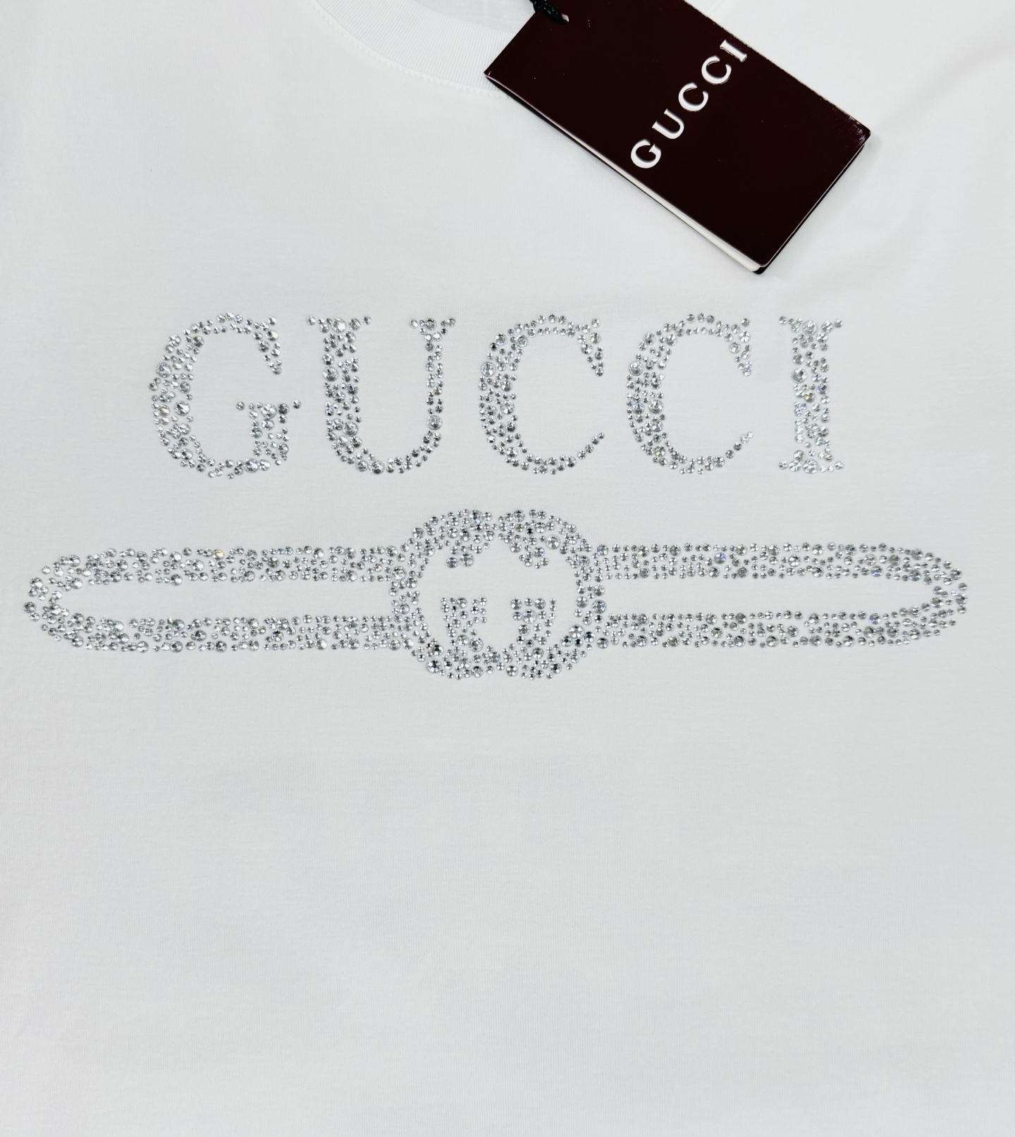 GUCC*25S春夏款T恤！经典烫钻字母短袖T恤！胸前高温3D立体烫钻.面料采190g100%丝光棉. 