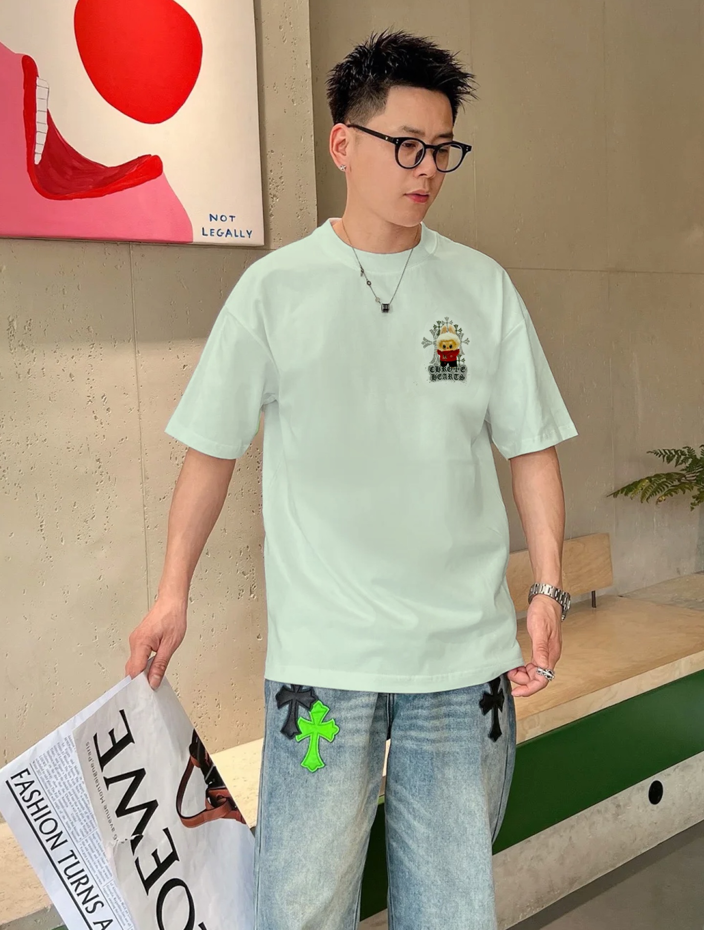 LABUBU 卡通印花‼️短袖T恤.男女同款.采用230克新疆棉冰感索罗娜面料，通过索罗娜科技处理 在夏