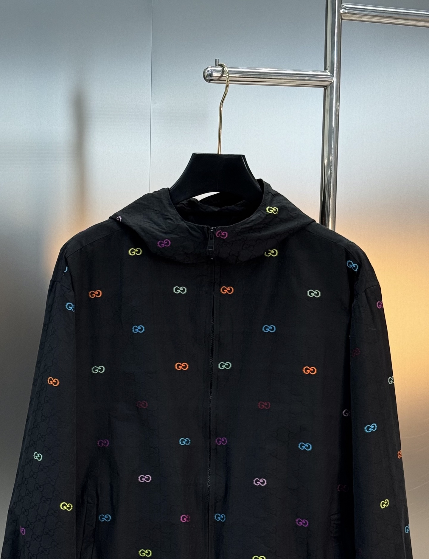 Gucci古奇25FW新款连帽夹克.原单推荐！以黑色GG棉质格子布匠心打造，通体缀饰GG刺绣🪡早秋系列融