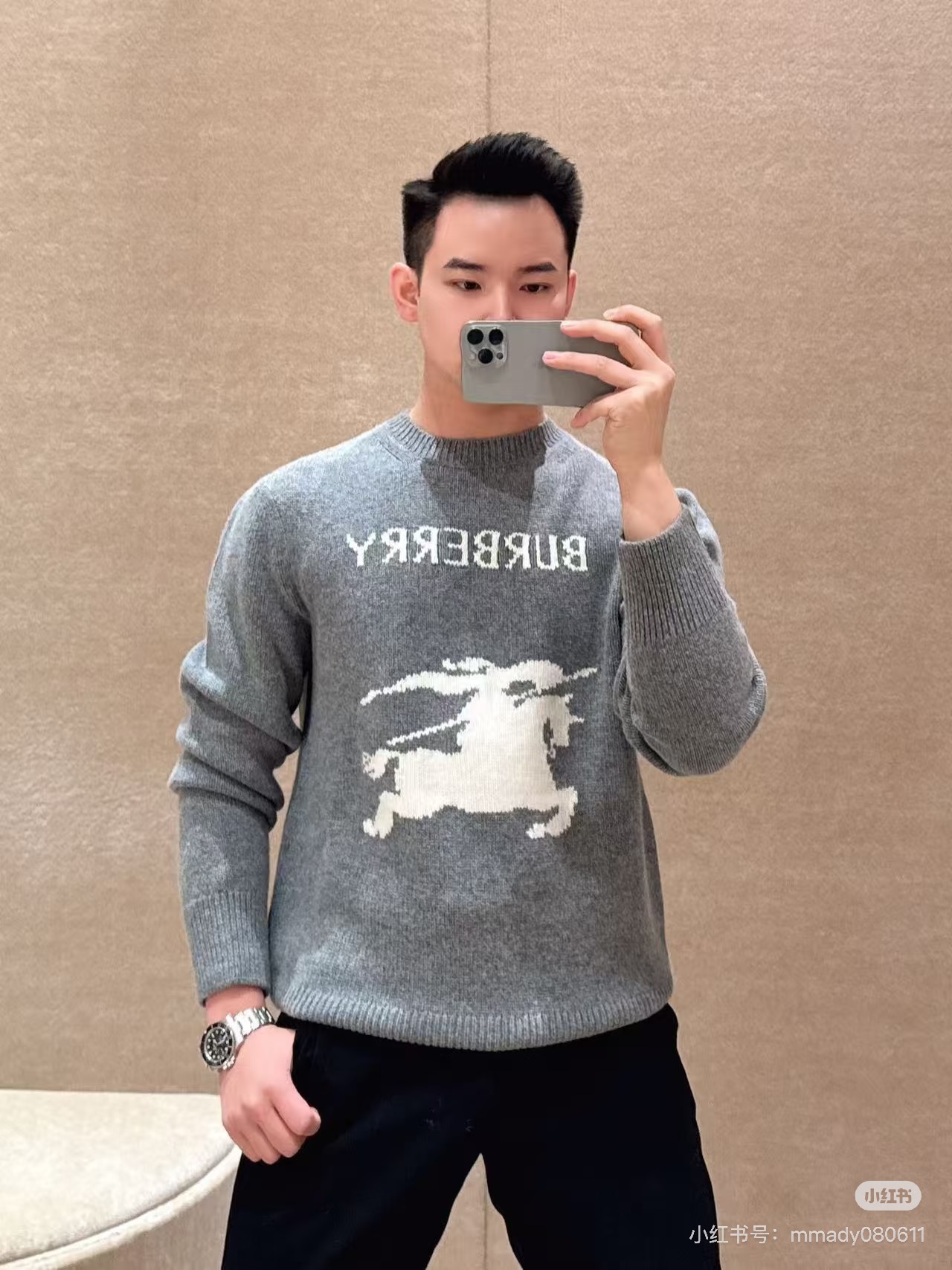 Burberry巴宝莉马术骑士徽标针织衫.原单推荐.男女同款！B BR马术骑士徽标针织衫，厚质羊毛羊绒混