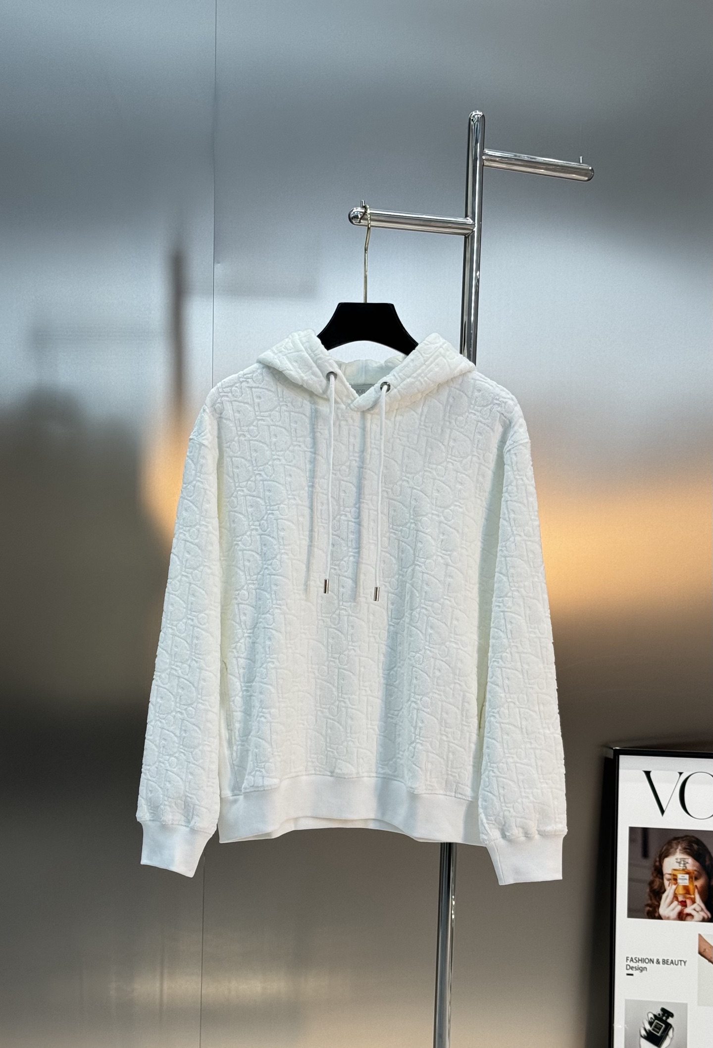 Dior White Towel Jacquard Hoodie, Unisex, Drawstring, OS Fit 3 i1760341728385 528 0 1