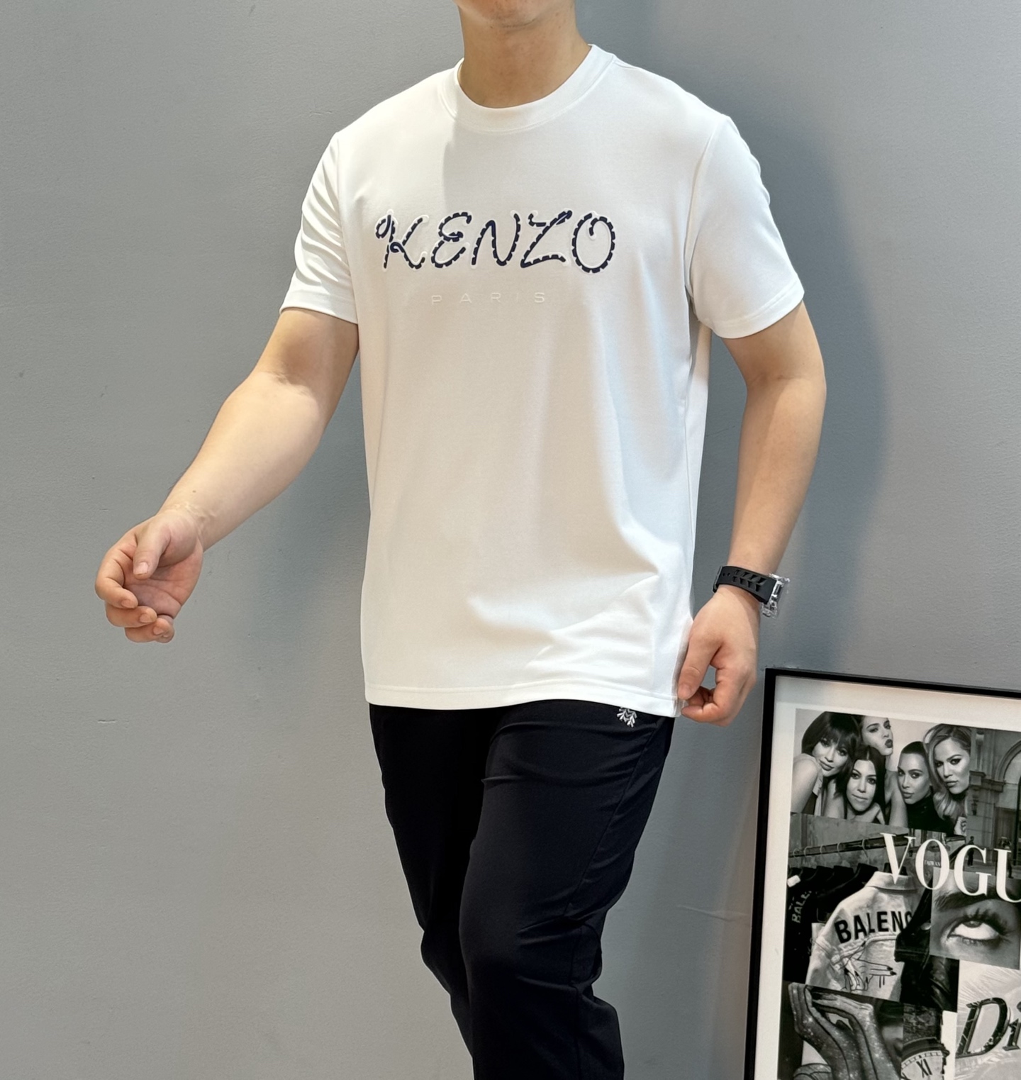 Kenzo Men's White Modal T-Shirt with Embroidered Logo - Casual Style