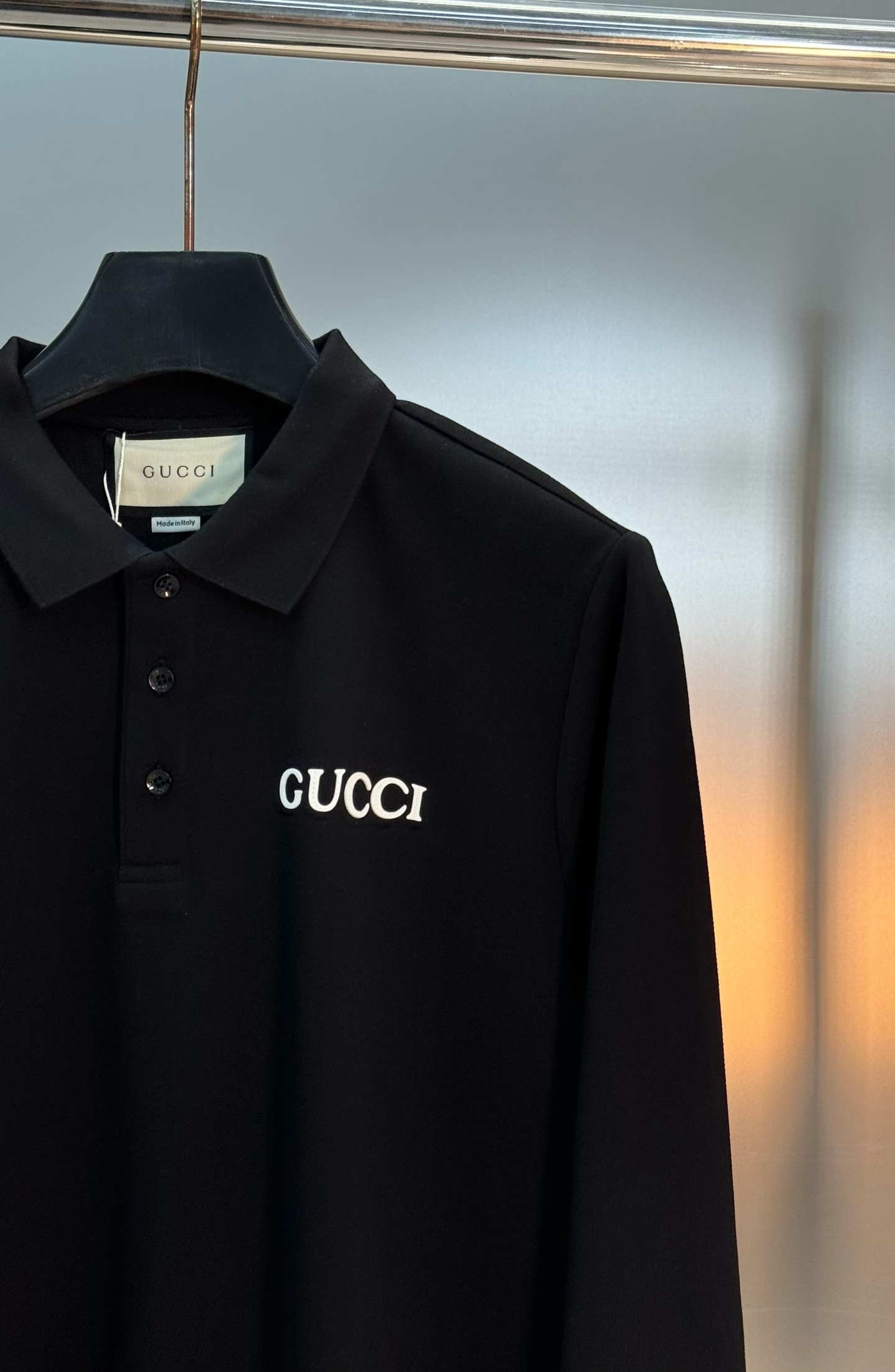 Gucci古奇2025s新款推荐长袖Polo杉.基础款推荐.商务休闲随意搭配.胸前经典字母烫画POLO衫