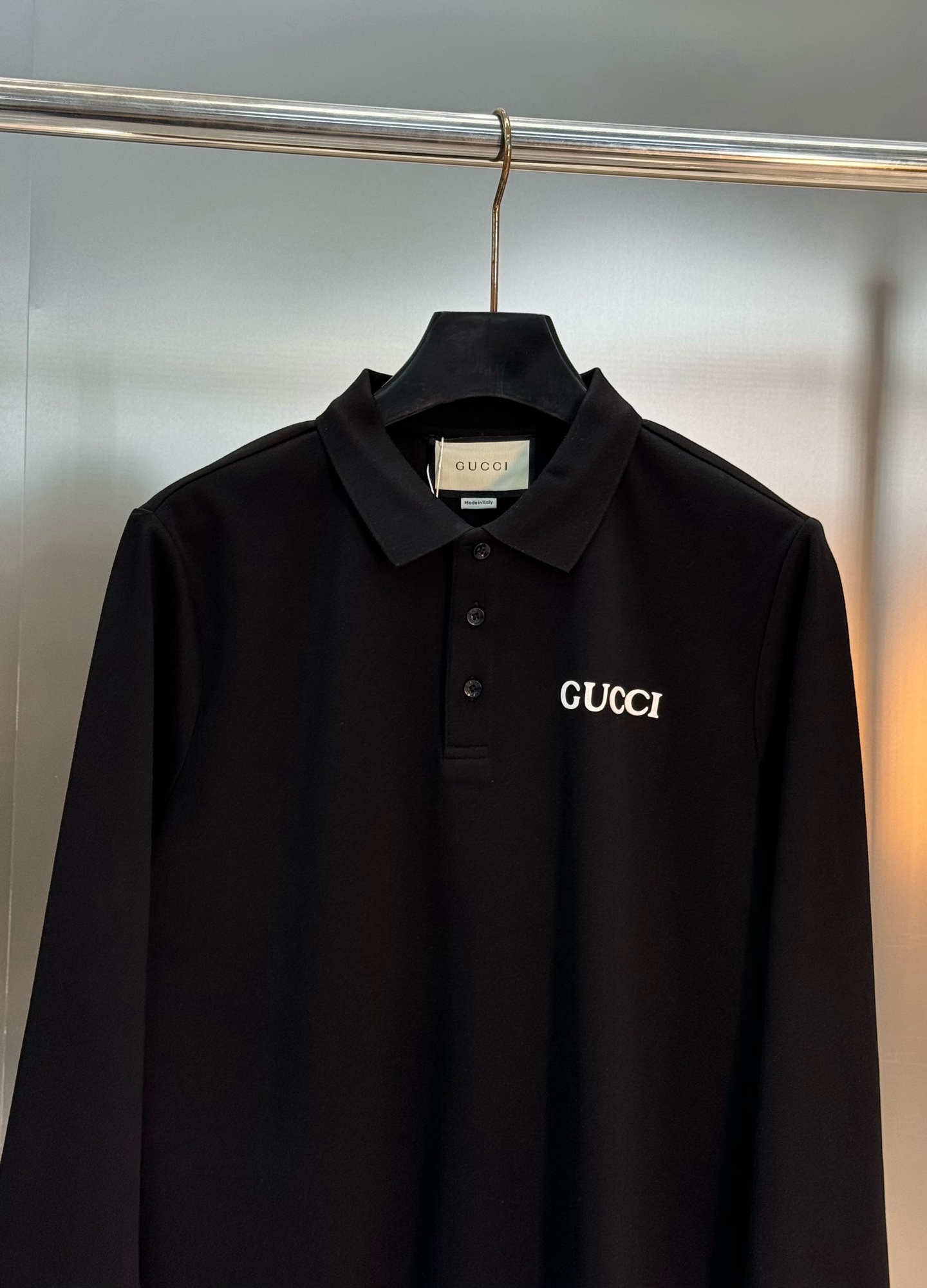 Gucci古奇2025s新款推荐长袖Polo杉.基础款推荐.商务休闲随意搭配.胸前经典字母烫画POLO衫