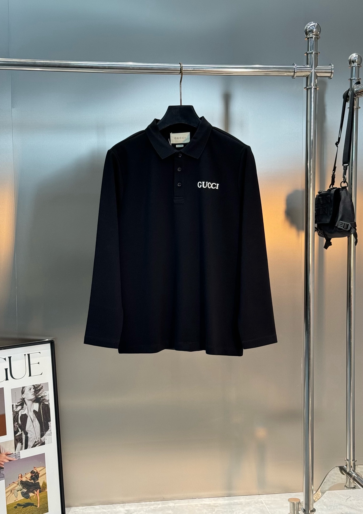 Gucci古奇2025s新款推荐长袖Polo杉.基础款推荐.商务休闲随意搭配.胸前经典字母烫画POLO衫