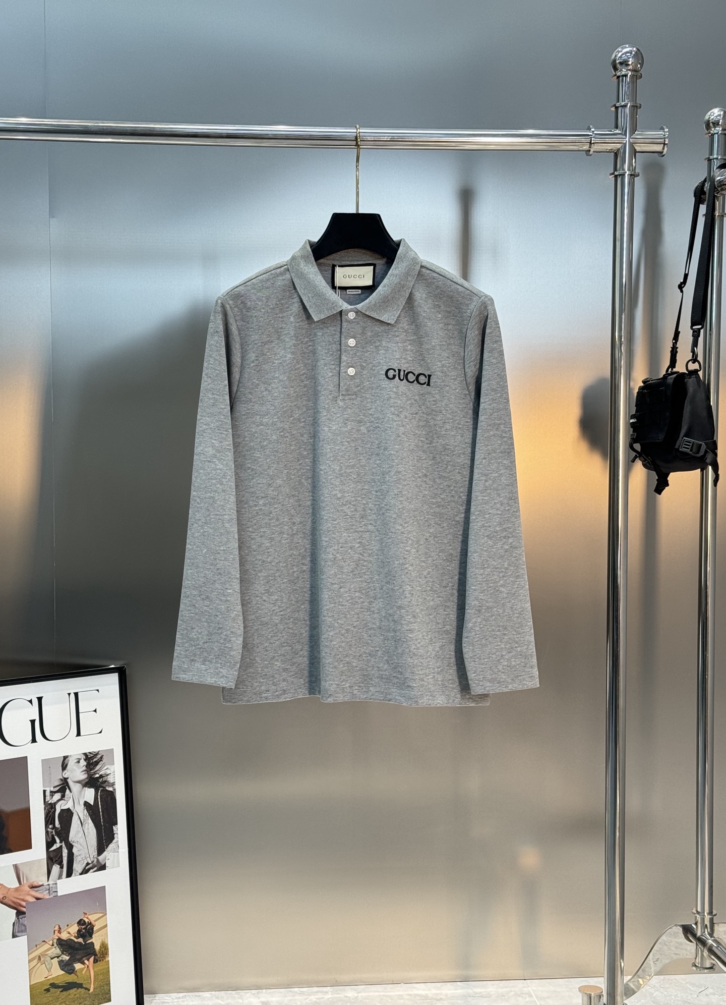 Gucci古奇2025s新款推荐长袖Polo杉.基础款推荐.商务休闲随意搭配.胸前经典字母烫画POLO衫