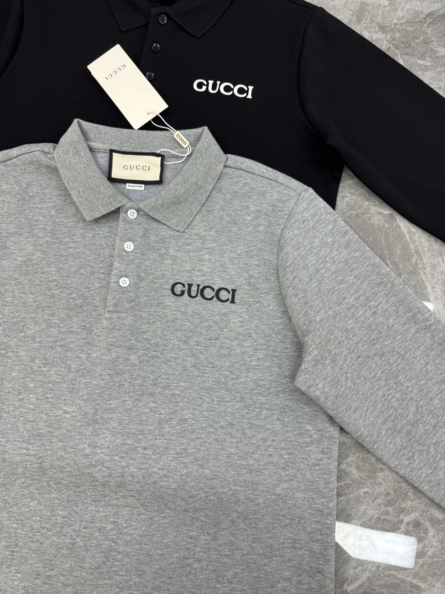 Gucci古奇2025s新款推荐长袖Polo杉.基础款推荐.商务休闲随意搭配.胸前经典字母烫画POLO衫