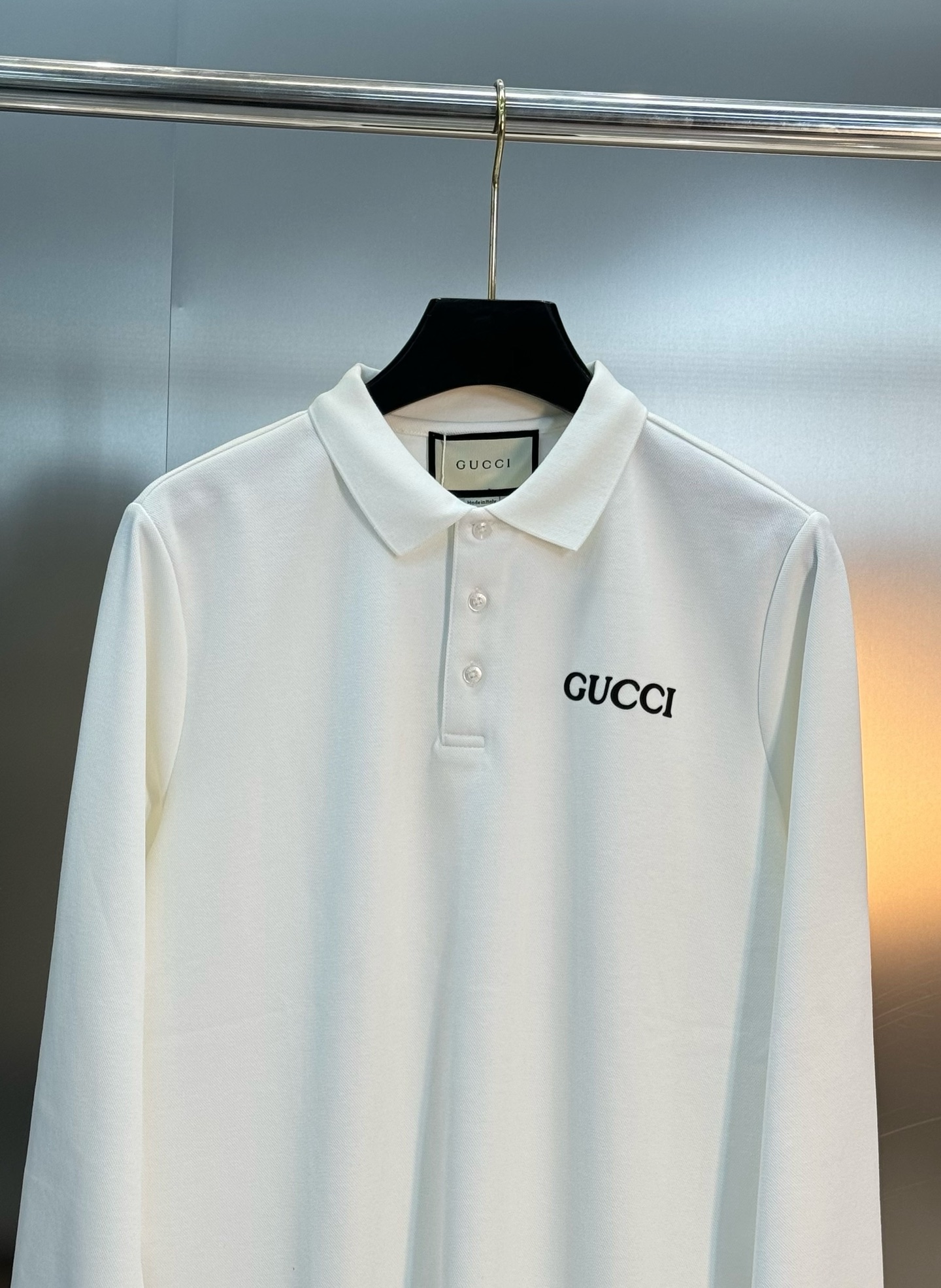 Gucci古奇2025s新款推荐长袖Polo杉.基础款推荐.商务休闲随意搭配.胸前经典字母烫画POLO衫