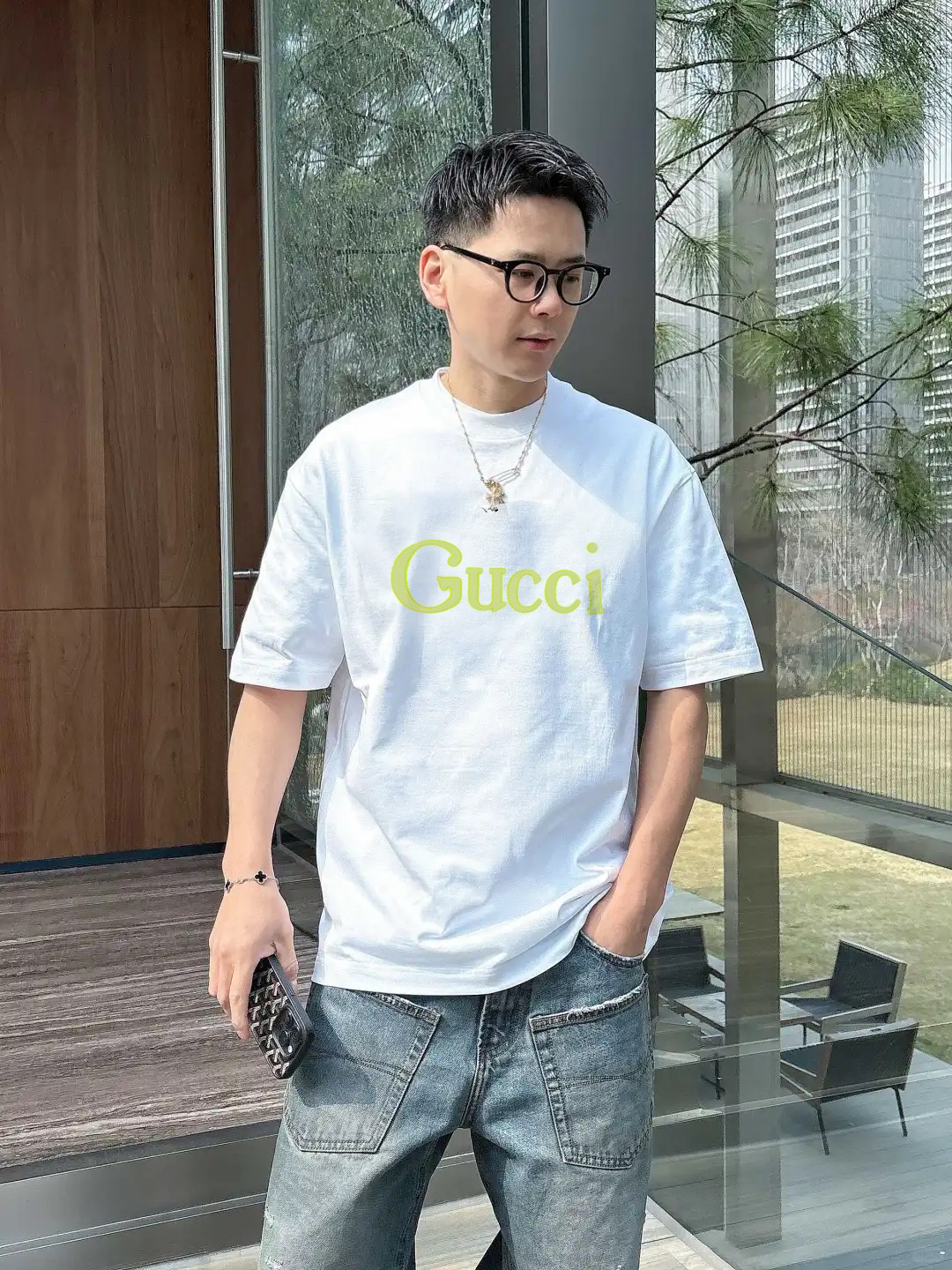 Gucci古奇25s新款潮牌T恤，男女同款❤️经典基础款，正面绿色 Gucci字样超有辨识度计。高品质2