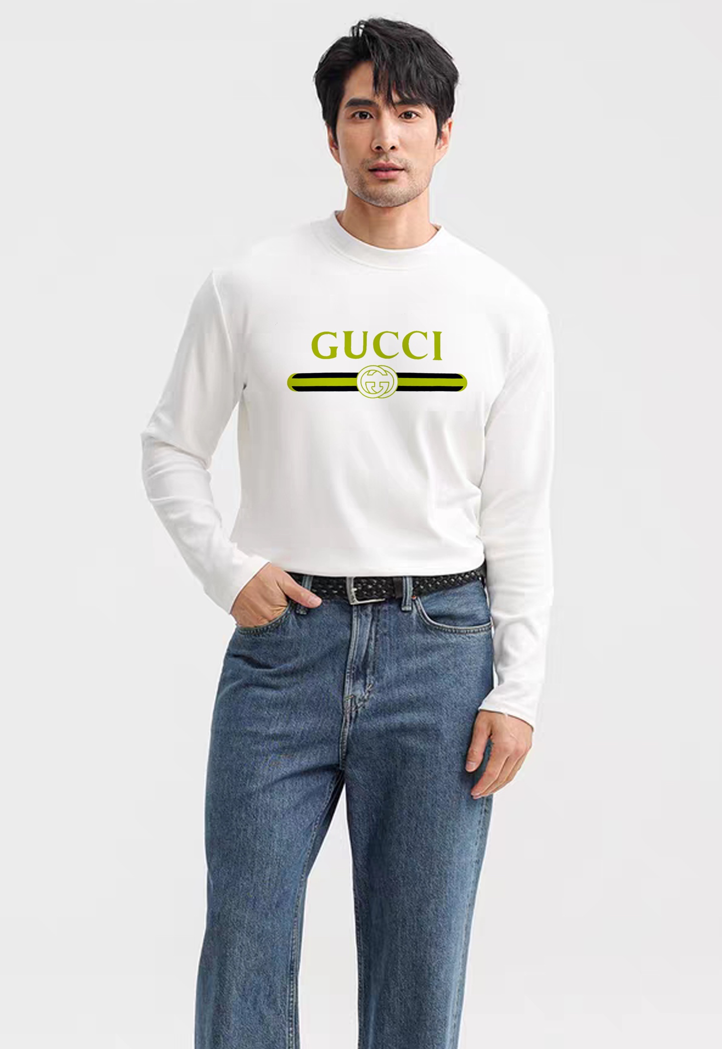 GUCC*古-齐25s新品莫代尔长袖T恤.非常趣味的即视感！！！胸前经典多彩徽标费时费工，撞色烫画工艺.