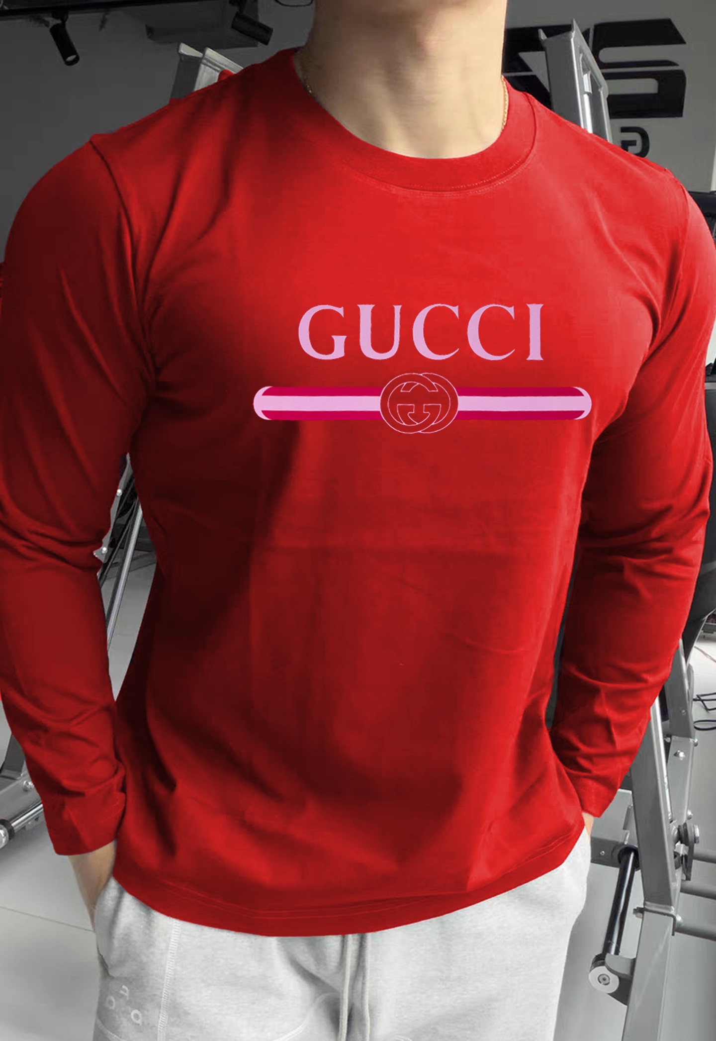 GUCC*古-齐25s新品莫代尔长袖T恤.非常趣味的即视感！！！胸前经典多彩徽标费时费工，撞色烫画工艺.