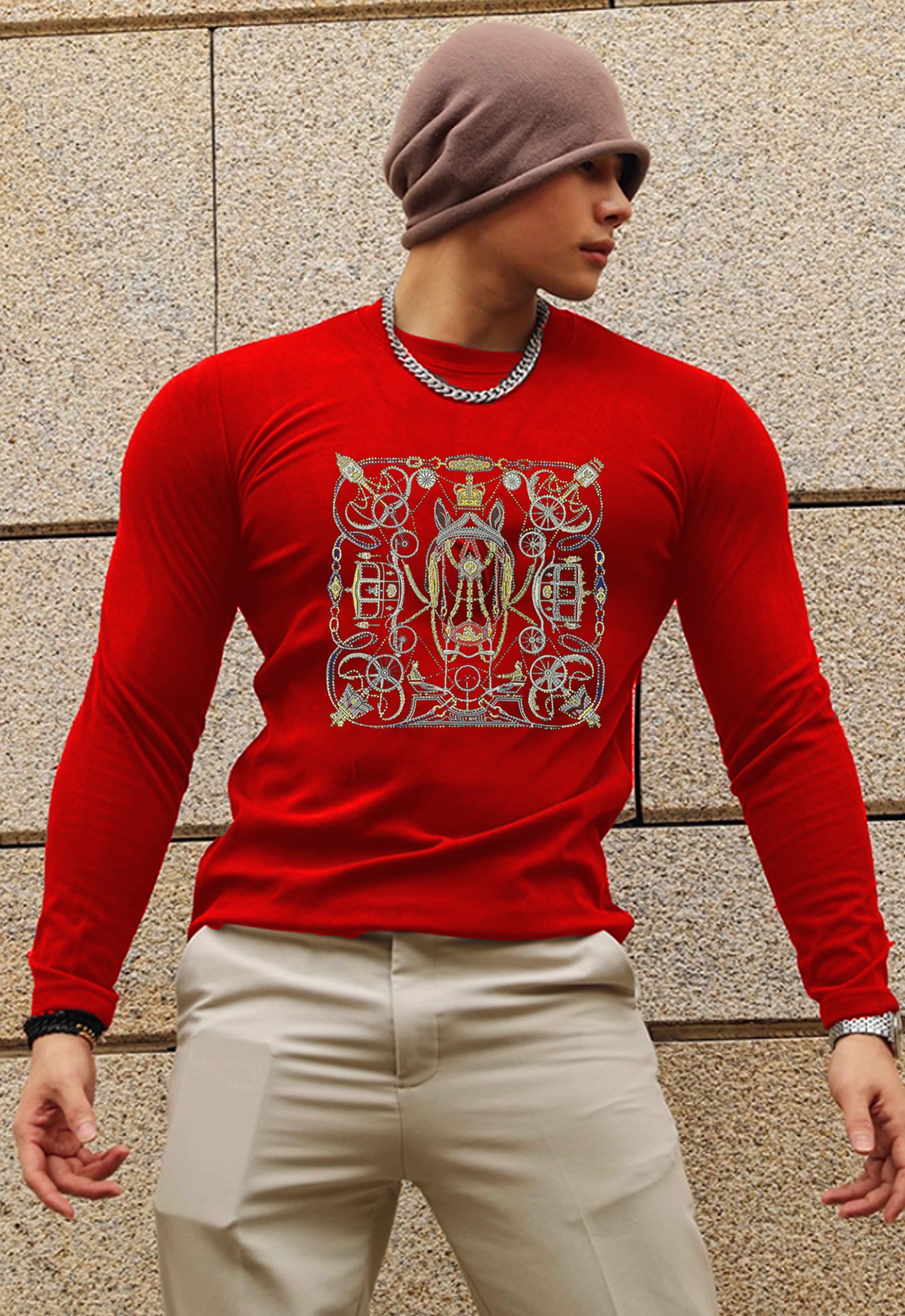 HERME*爱马*25s新款莫代尔长袖T恤.色彩搭配非常丰富.适合时尚街头潮流品牌图形搭配！规则型四方连