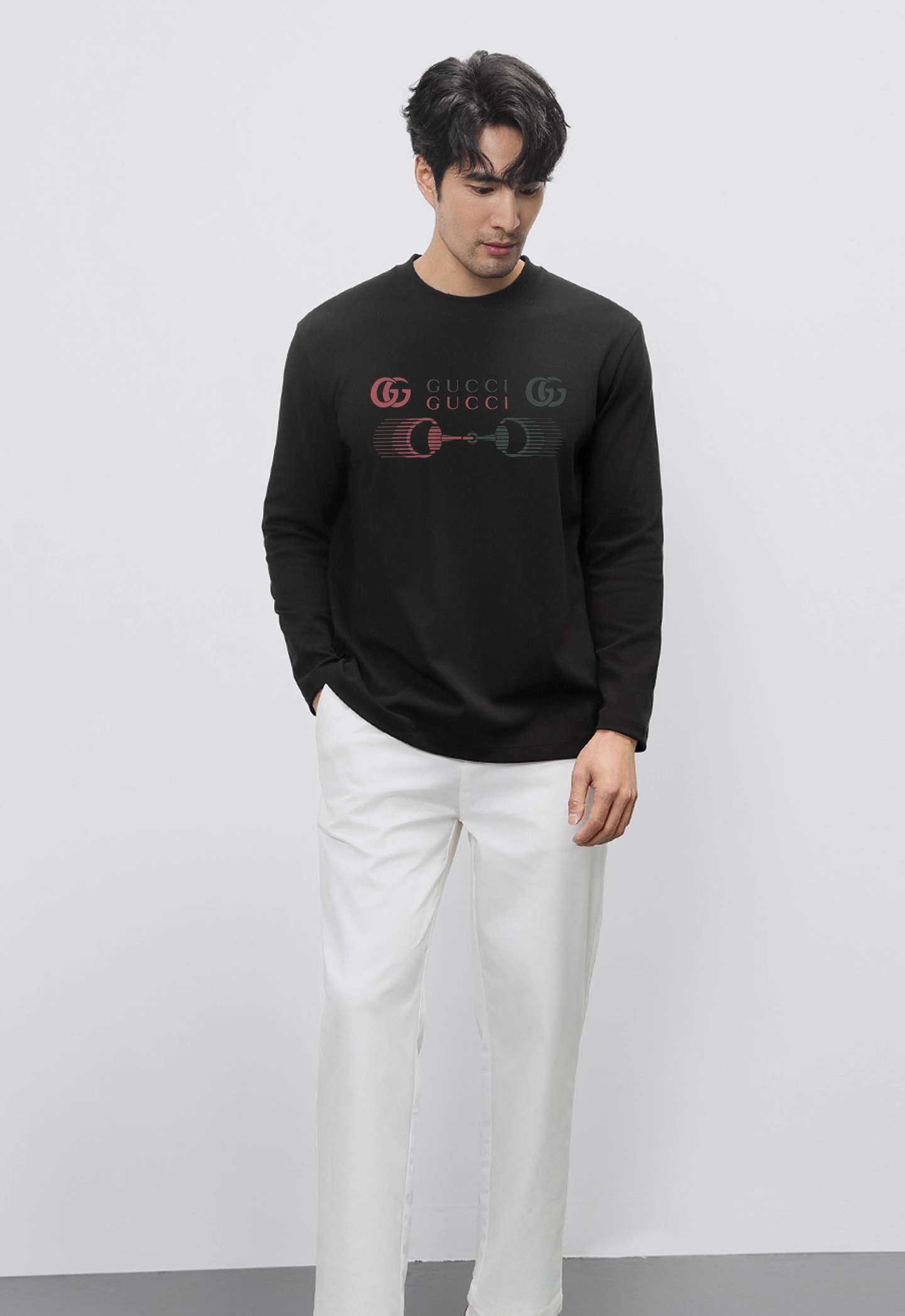 GUCC*古-齐25s新品莫代尔长袖T恤.非常趣味的即视感！！！胸前经典多彩徽标费时费工，双层烫画工艺.