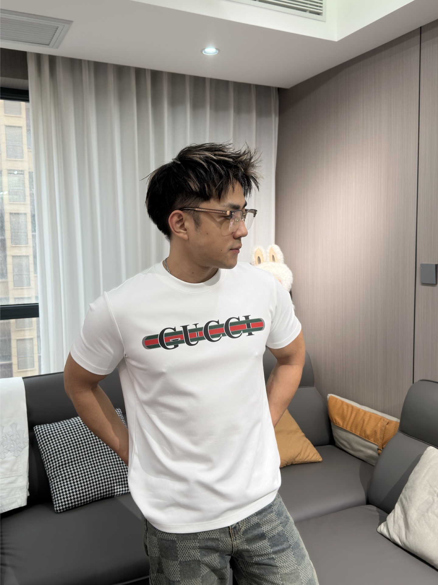 GUCC*古-齐25s新品莫代尔T恤.经典款式推荐.胸前经典多彩徽标费时费工，撞色烫画工艺.每一件都是难