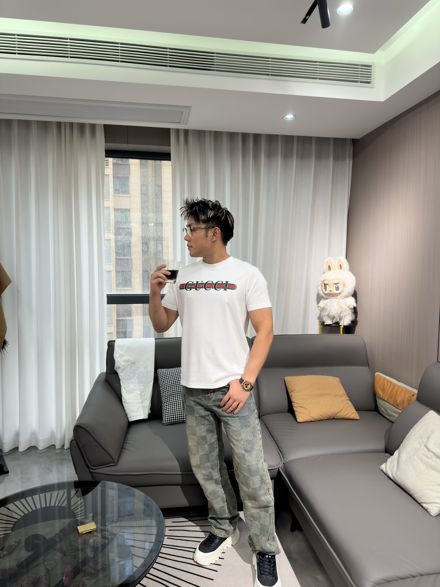 GUCC*古-齐25s新品莫代尔T恤.经典款式推荐.胸前经典多彩徽标费时费工，撞色烫画工艺.每一件都是难