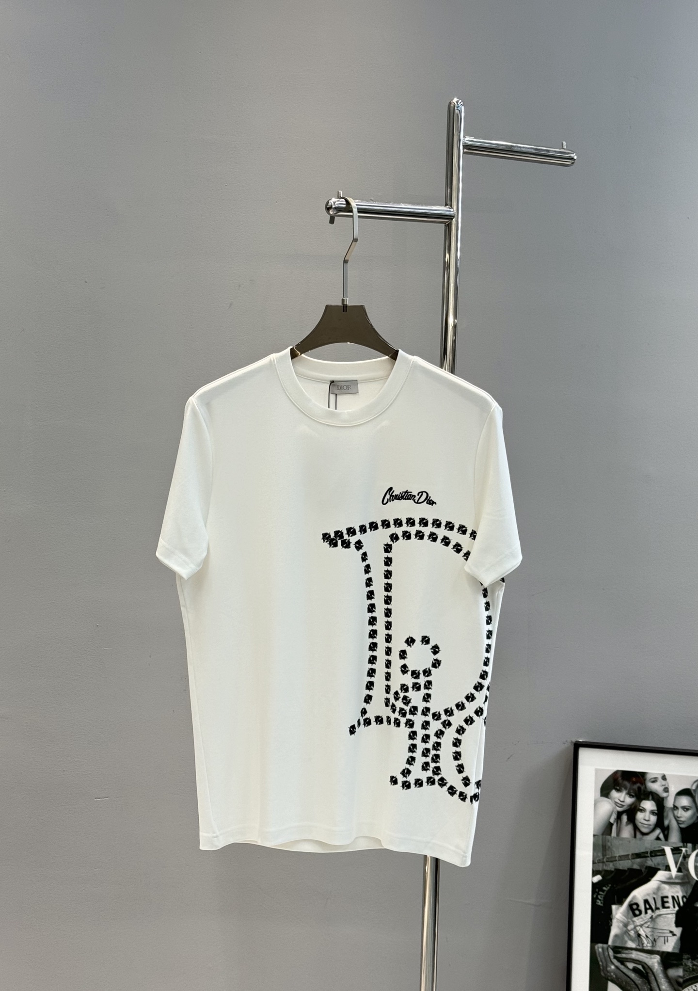 迪奥（Christian Dior）全称克里斯汀·迪奥，新款男士莫代尔T恤.立体数码烫画设计.胸口至下摆