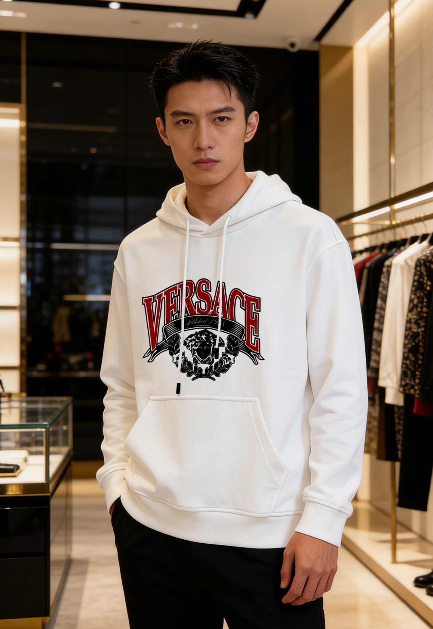 Versace范思哲新款胸口徽标logo装饰连帽卫衣，简约时尚的设计，宽松休闲的版型，散发出属于南法风情