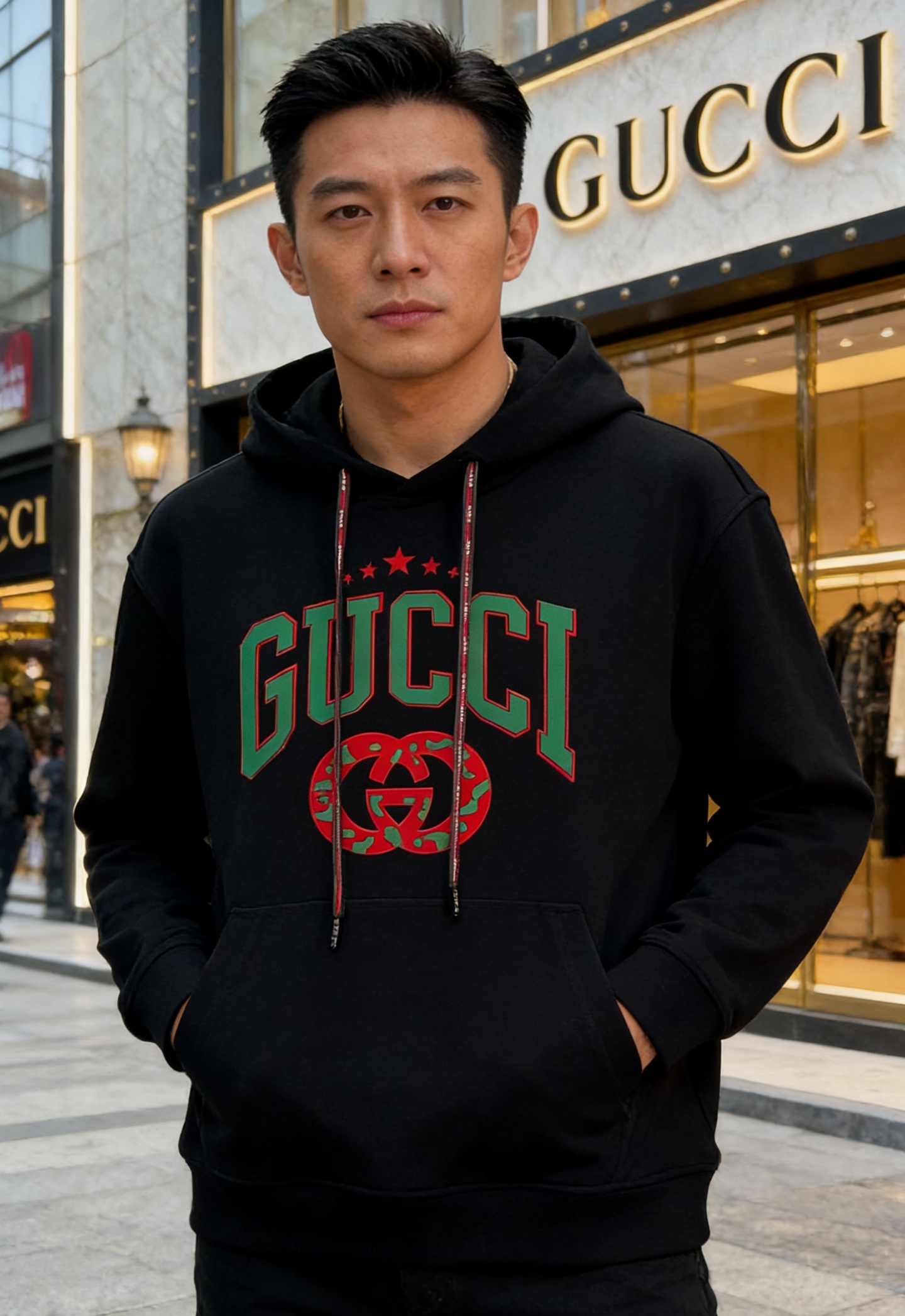 GUCCI古奇新款胸口徽标logo装饰连帽卫衣，简约时尚的设计，宽松休闲的版型，甄选天丝面料让潮流男女都