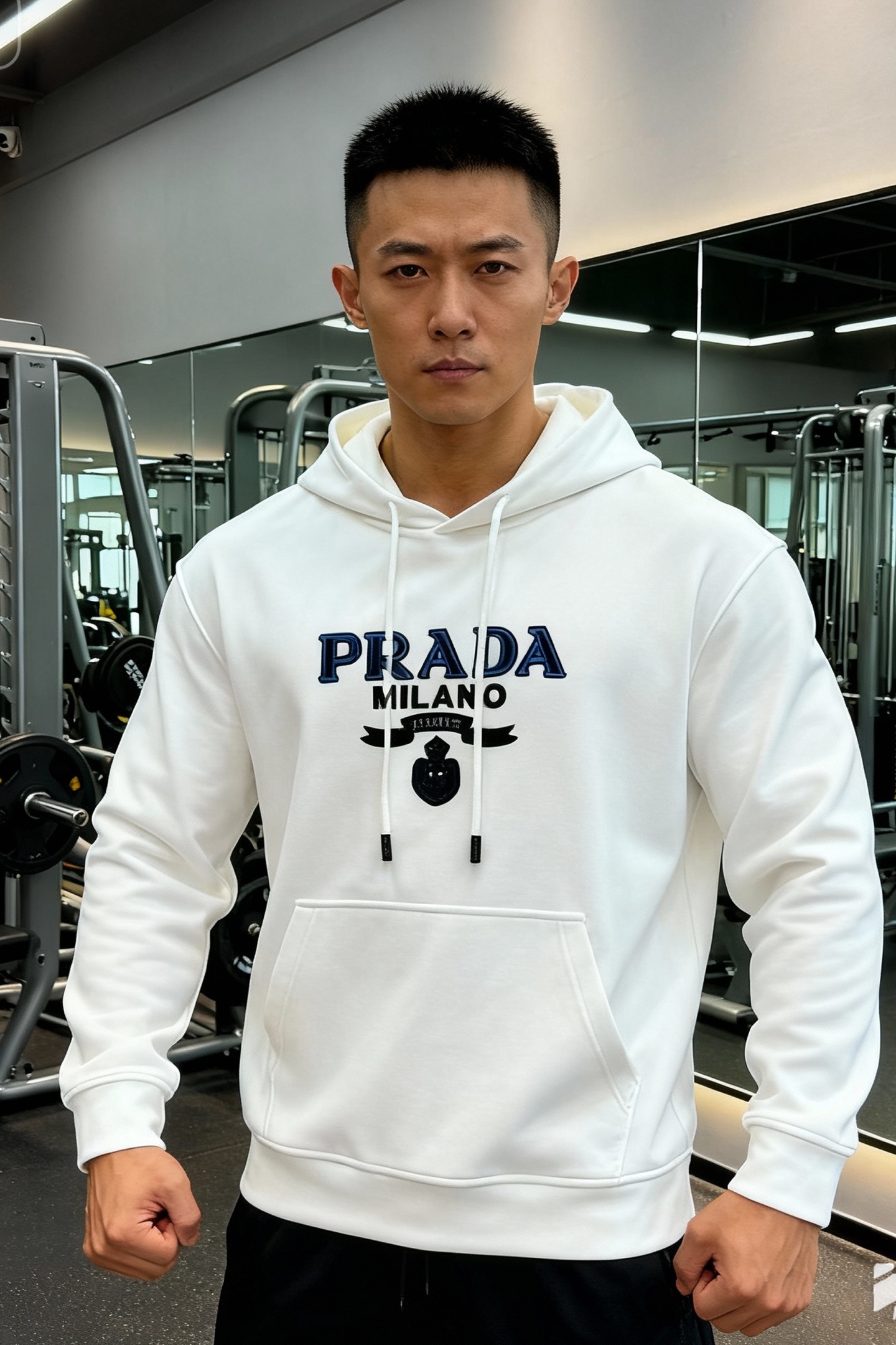 Prada普拉达25s新款天丝连帽卫衣.胸前经典字母PRADA-3D绣花烫画设计.减龄耐看！简单高级.辨