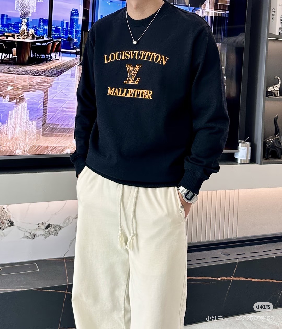 Louis Vuitton Malletier字母绣花卫衣.男女同款.经典橙色Logo，3D绣花工艺.简