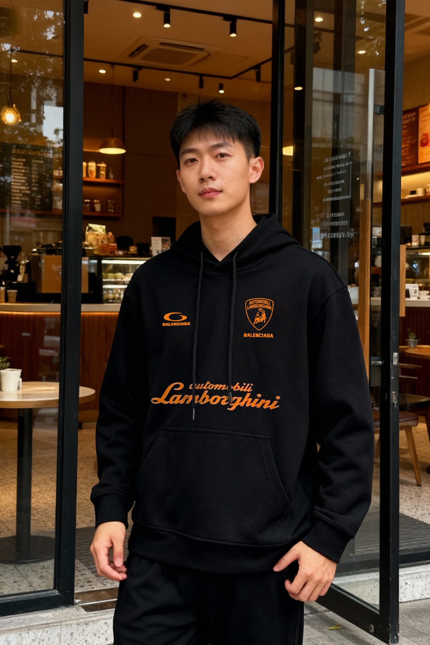 Balenciag*巴黎世家新款连帽卫衣.联名款兰博基尼.男女同款！os版型真的很迷人.品牌图形字母烫画