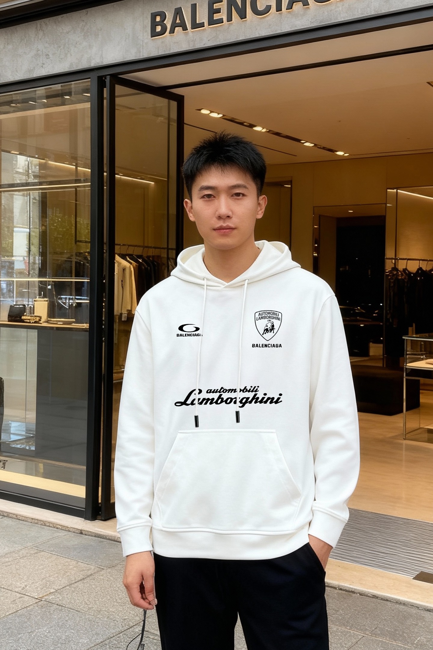 Balenciag*巴黎世家新款连帽卫衣.联名款兰博基尼.男女同款！os版型真的很迷人.品牌图形字母烫画