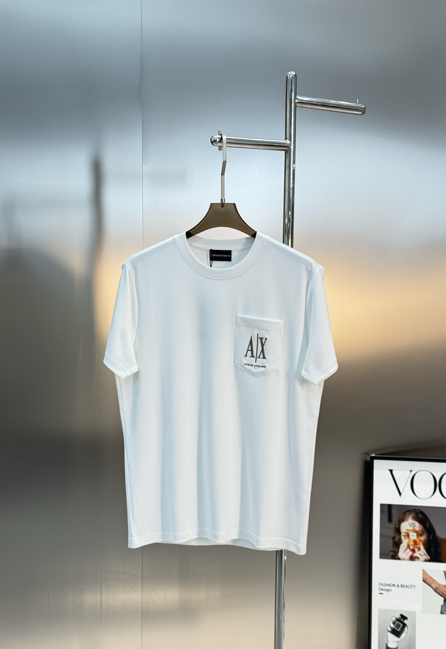 ARMAN*阿玛尼新品男士圆领短袖.莫代尔加厚款！搭载烫画Ax-LOGO.口袋设计.3D立体金色绣花.品