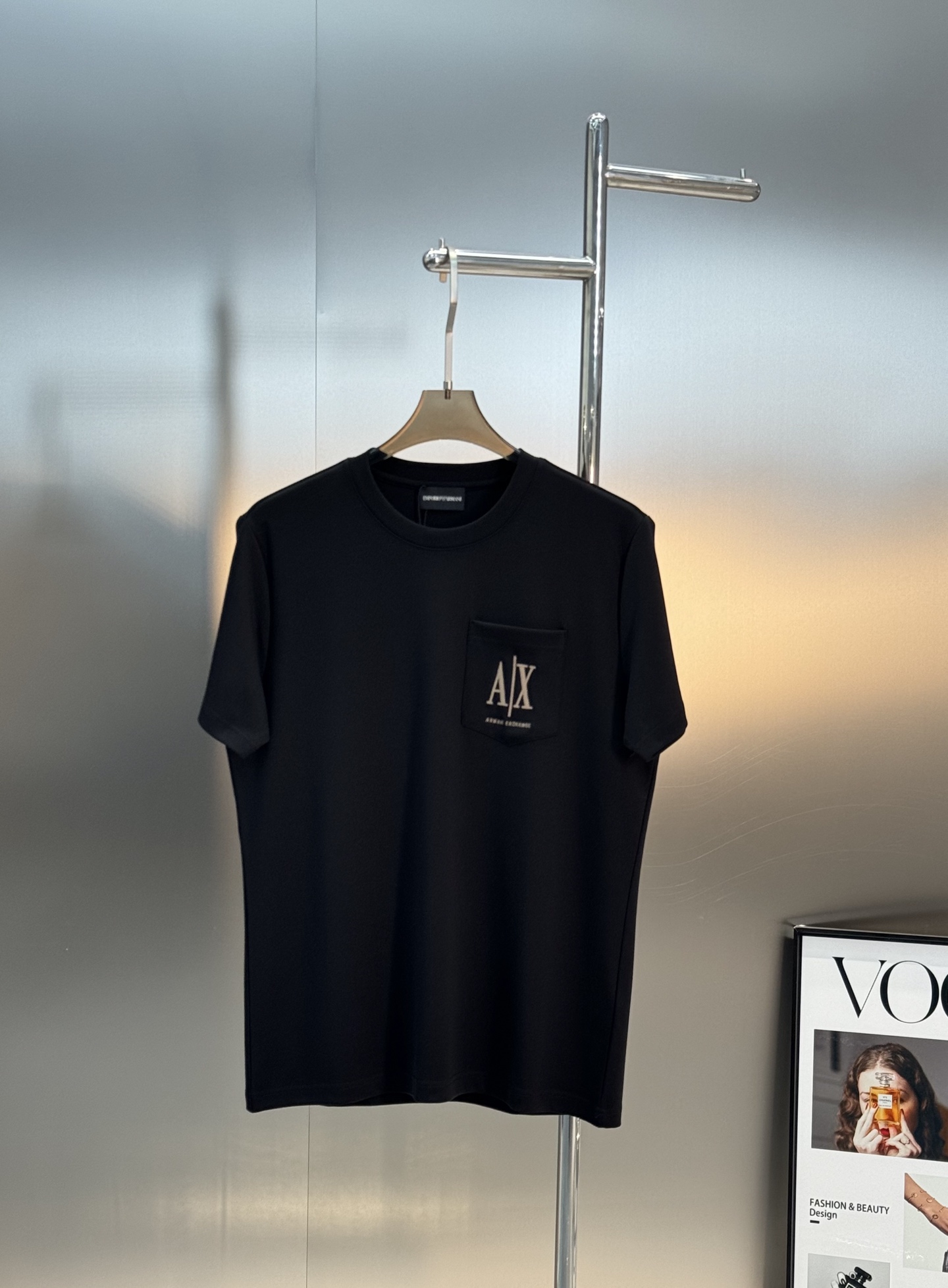 ARMAN*阿玛尼新品男士圆领短袖.莫代尔加厚款！搭载烫画Ax-LOGO.口袋设计.3D立体金色绣花.品