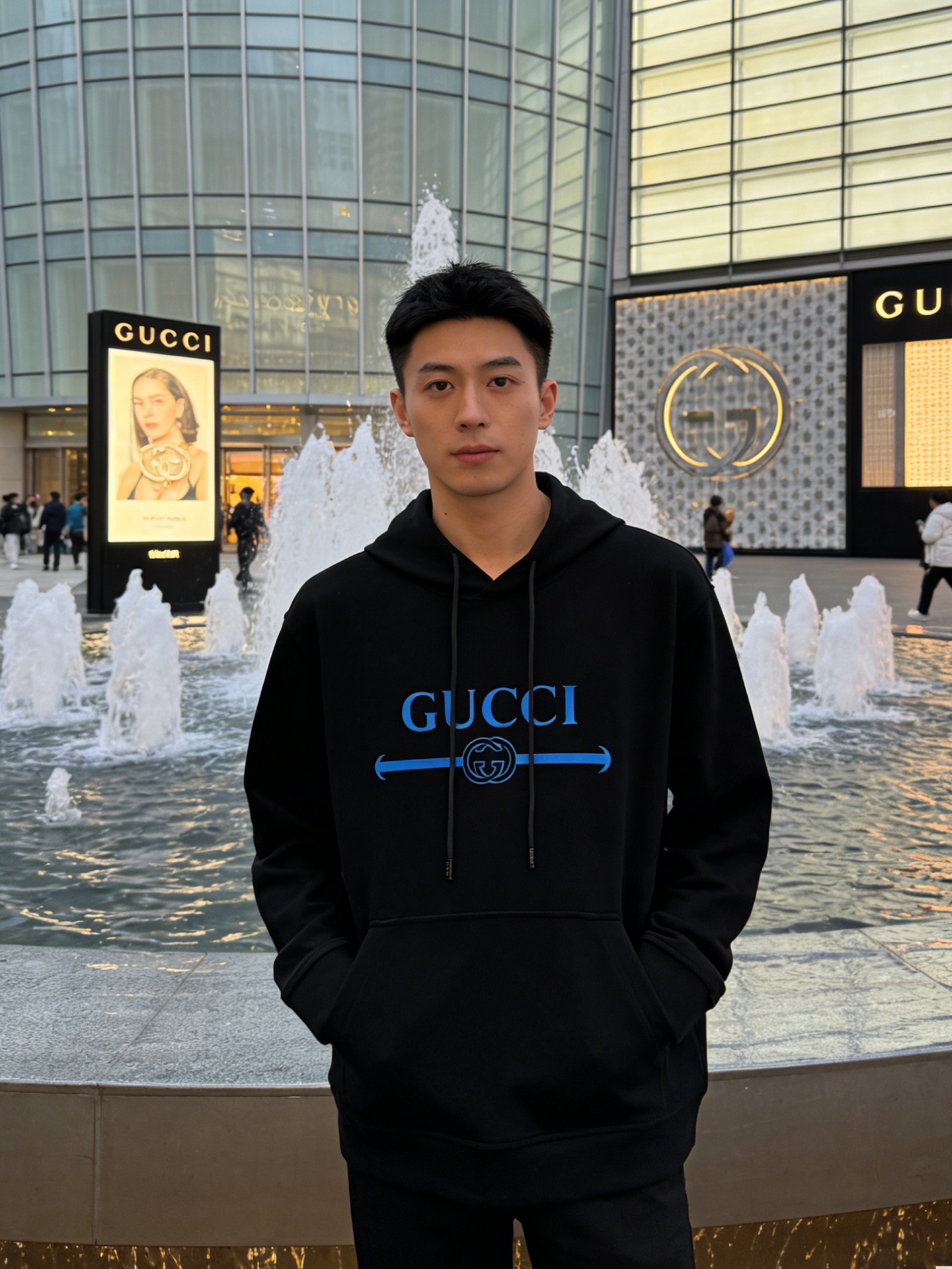 GUCCI古奇新款胸口蓝色徽标logo装饰连帽卫衣，简约时尚的设计，宽松休闲的版型，甄选天丝面料让潮流男