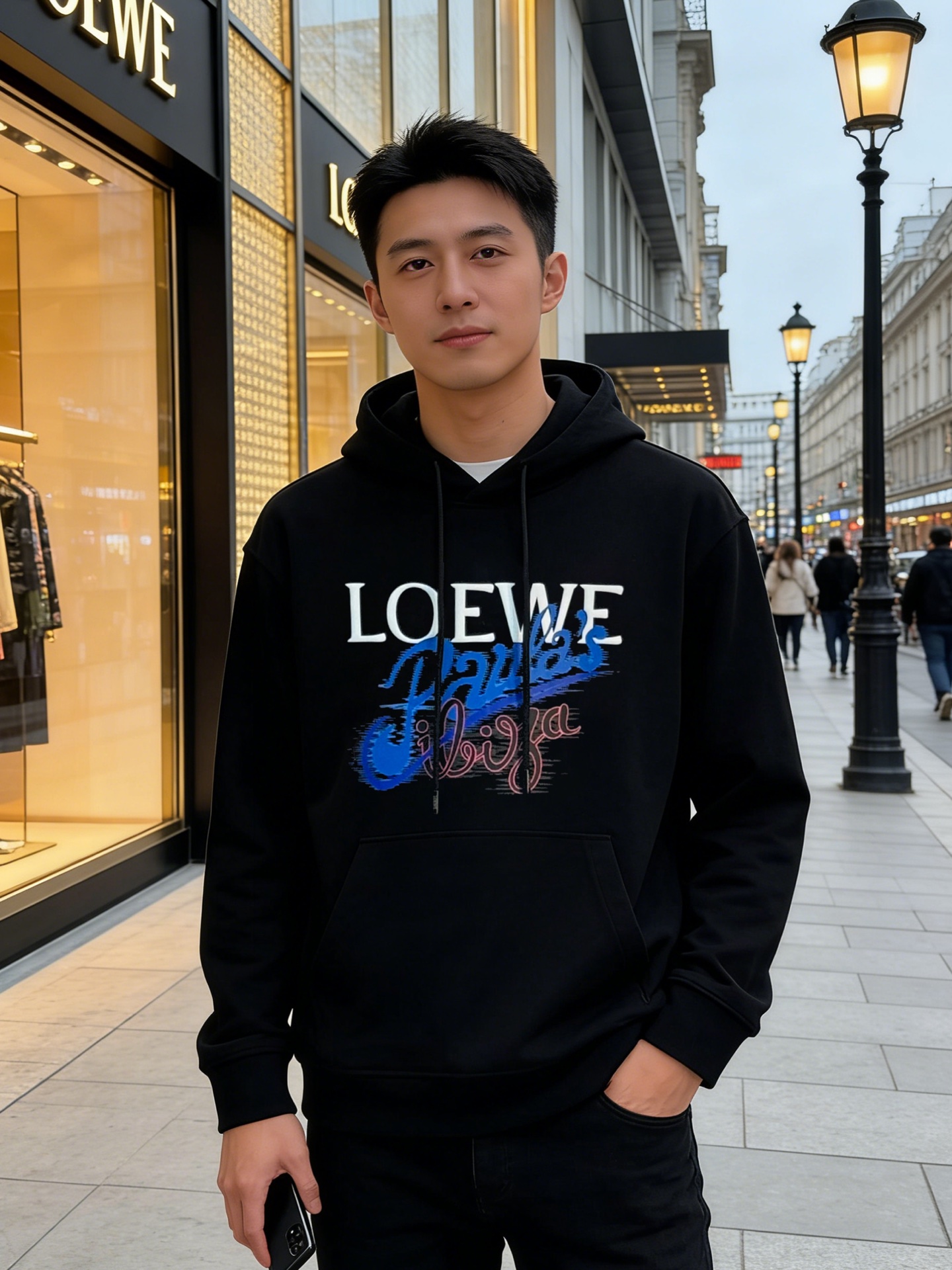 LOEWE字母印花连帽卫衣.男女同款！罗意威新款连帽卫衣，采用天丝面料.柔软棉质面料，穿着超舒适!正面“