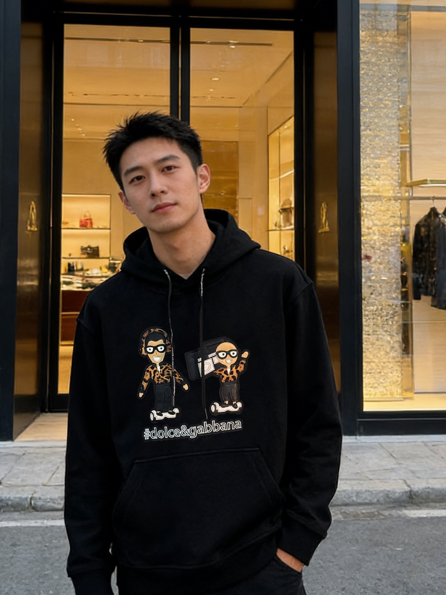 Dolce & Gabbana卡通卫衣.男女同款！这款Dolce & Gabbana卡通印花连帽卫衣，黑