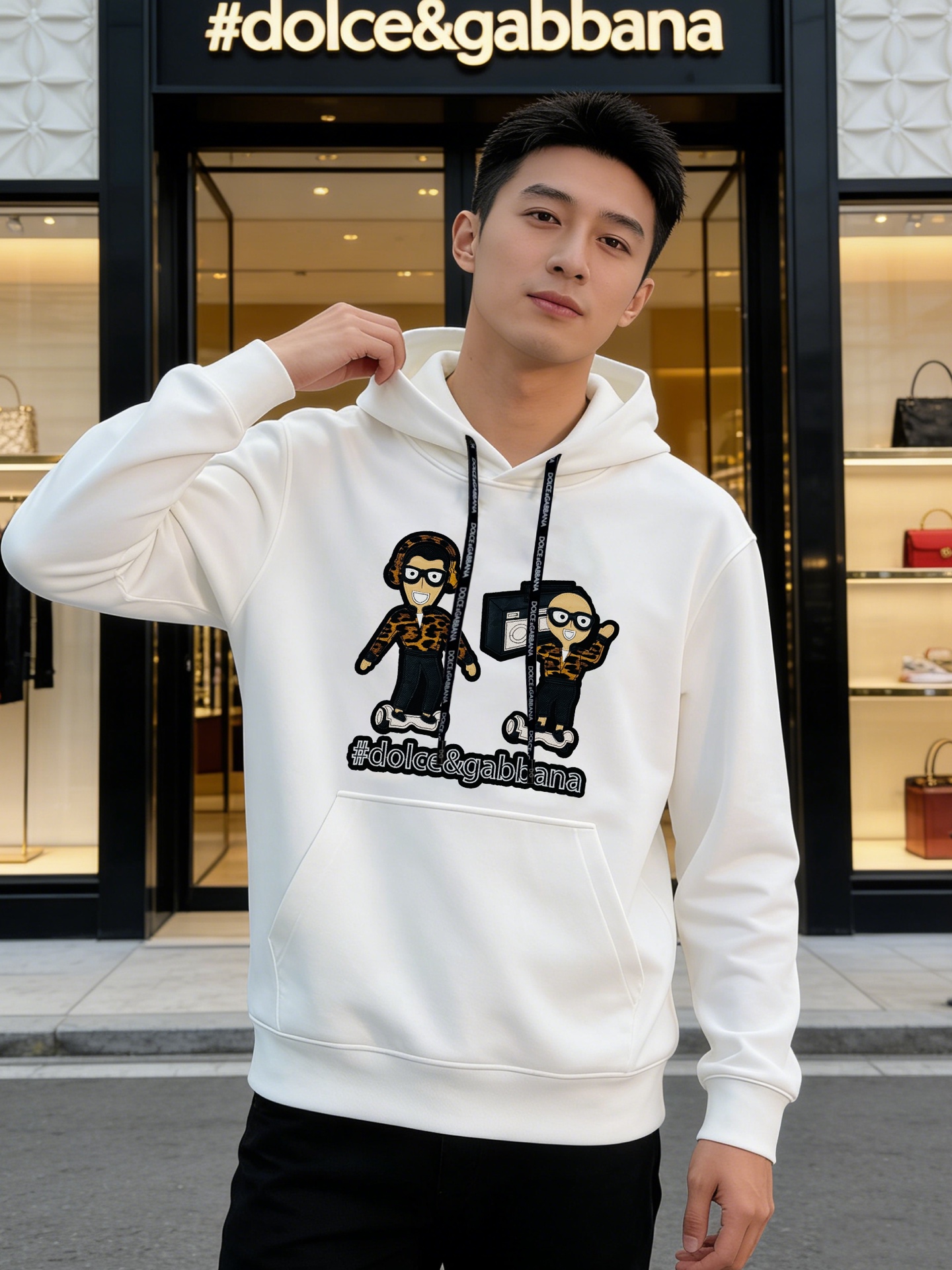 Dolce & Gabbana卡通卫衣.男女同款！这款Dolce & Gabbana卡通印花连帽卫衣，黑