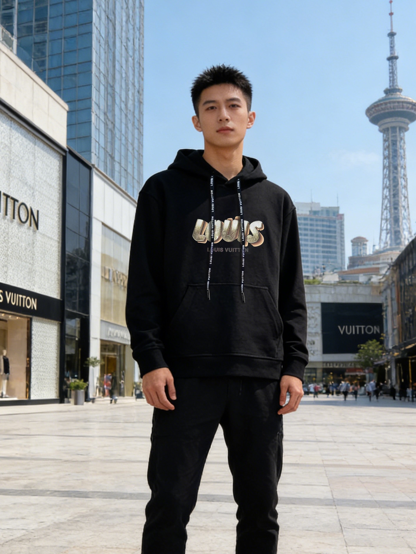 驴牌新款连帽卫衣，男女同款！超舒适天丝面料.柔软穿着舒适又保暖。正面“Louis Vuitton 字母+