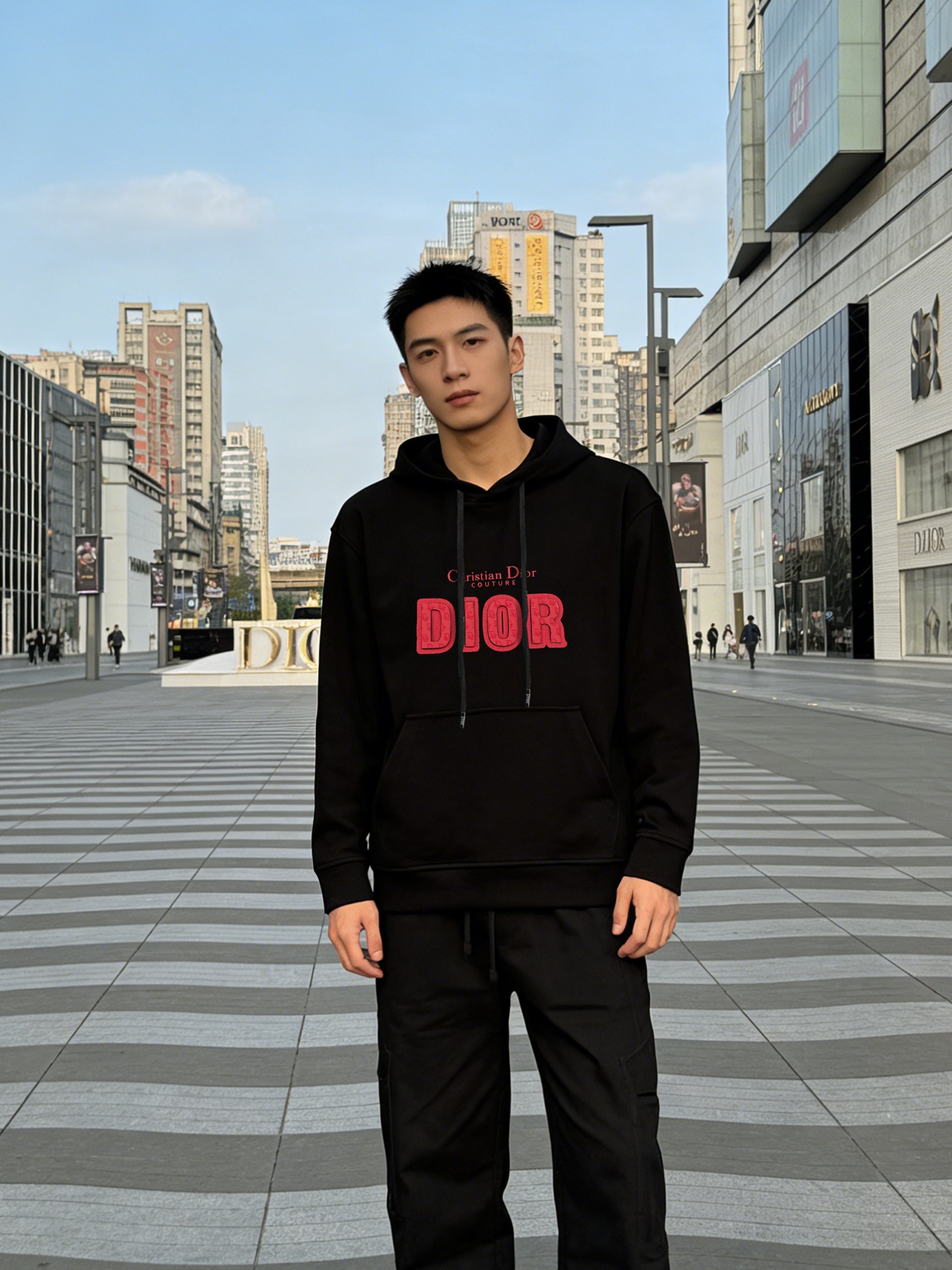 Dior迪奥新款连帽卫衣，超舒适的天丝面料.柔软棉质面料，穿着舒适又保暖。正面红色“DIOR”+“Chr