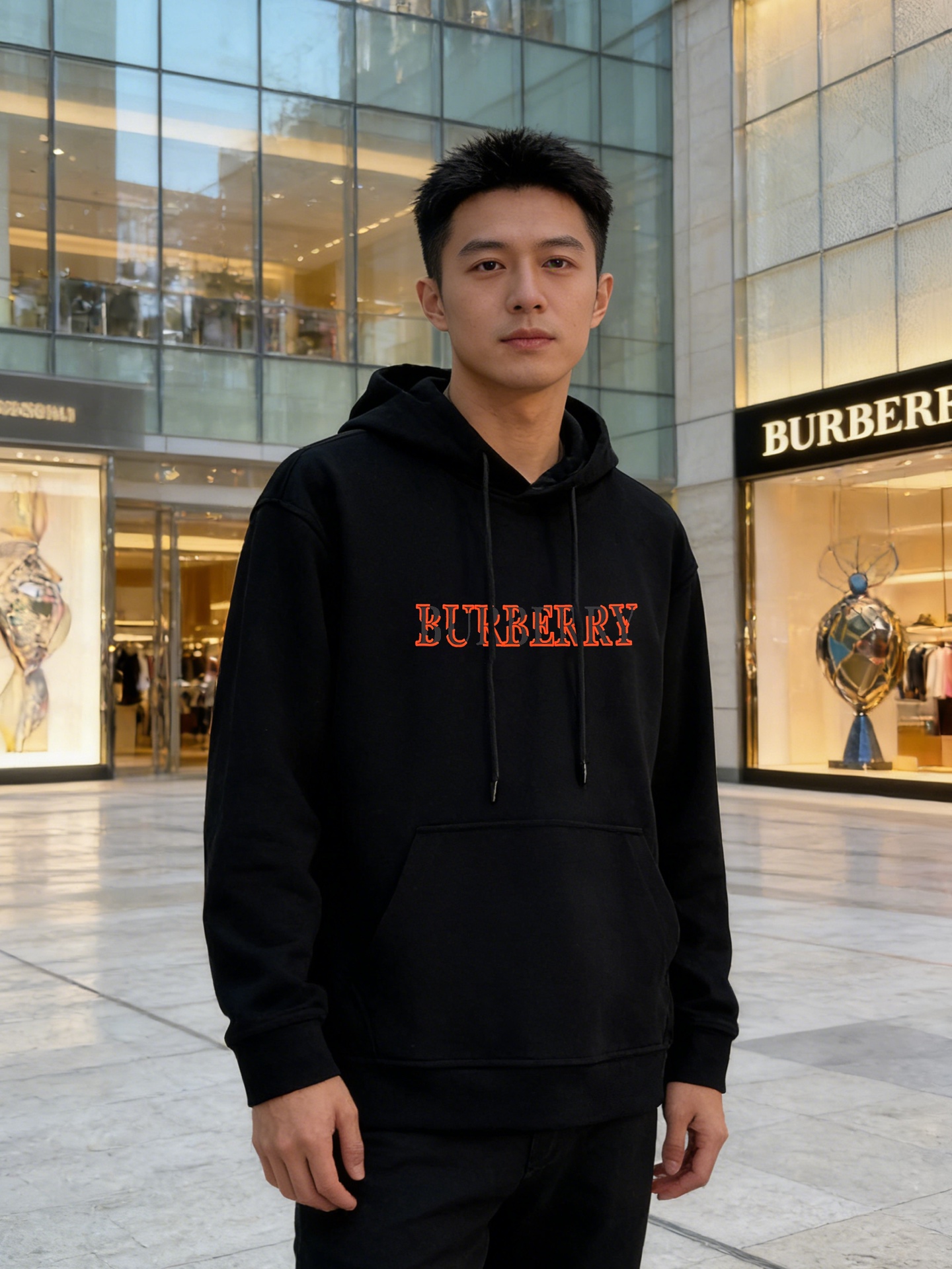 Burberry巴宝莉连帽卫衣，男女同款！柔软棉质面料，穿着舒适又透气!正面红色品牌字母+火焰色彩图案，