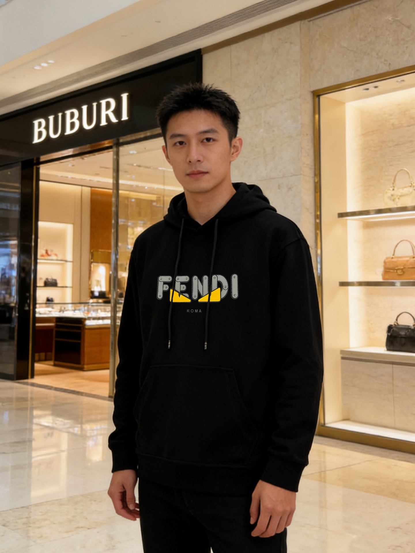 Fendi芬迪新款连帽卫衣，超舒适天丝面料.穿着舒适又透气!正面“FENDI”字母+黄色小怪兽图案，品牌