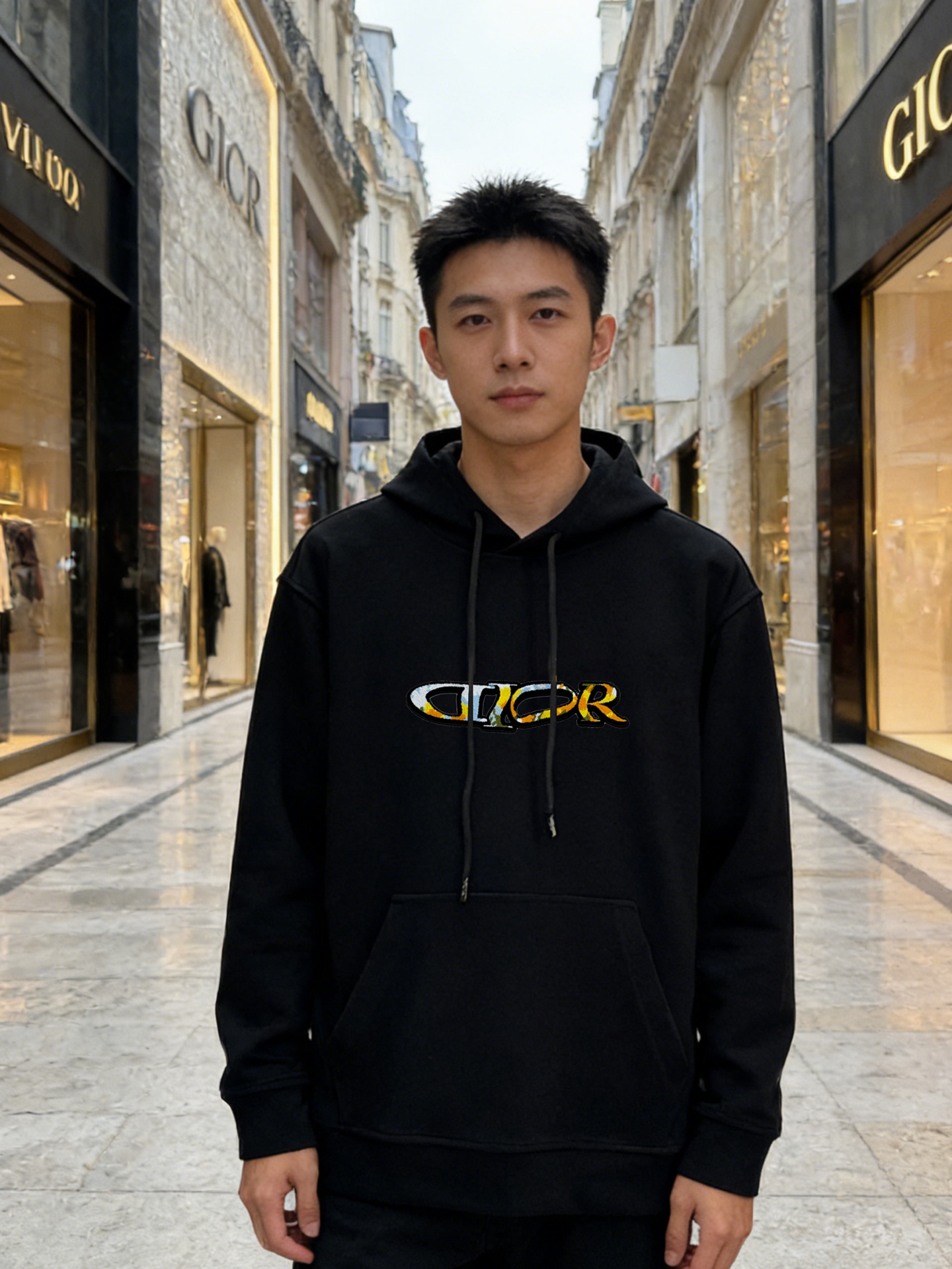 Dior迪奥新款连帽卫衣，重磅纯棉天丝面料材质，柔软舒适，秋冬穿超合适！正面“DIOR”字母亮色系渐变立