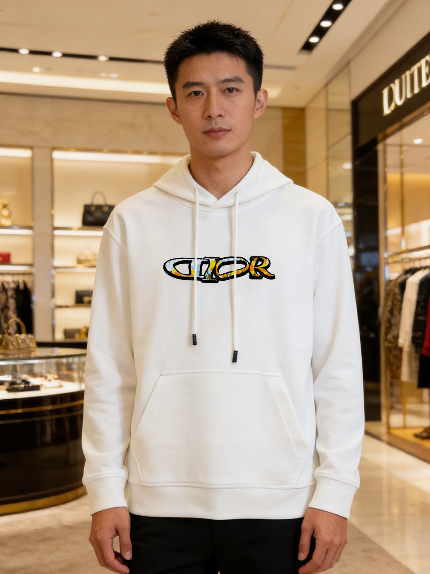 Dior迪奥新款连帽卫衣，重磅纯棉天丝面料材质，柔软舒适，秋冬穿超合适！正面“DIOR”字母亮色系渐变立