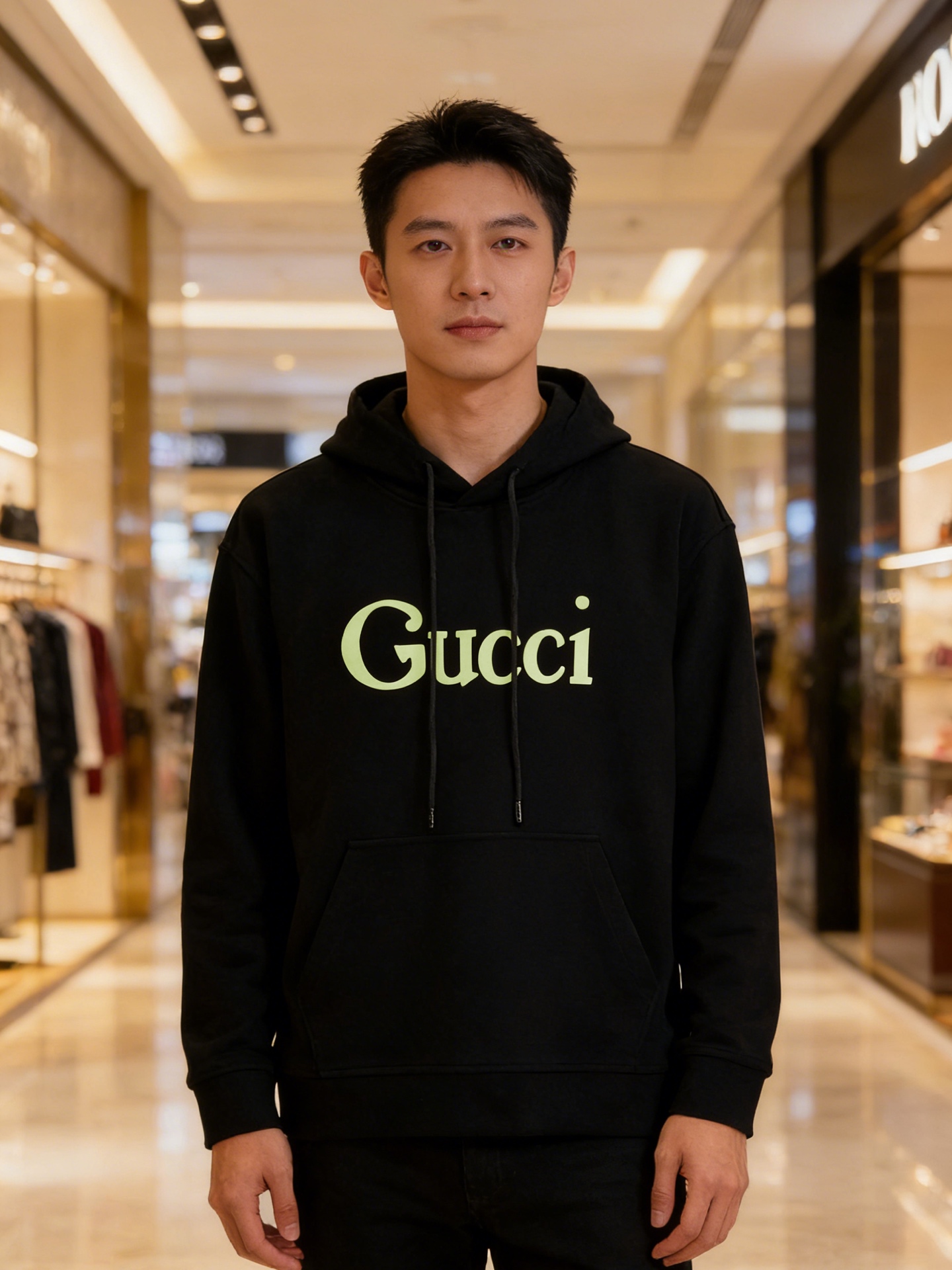 Gucci古奇新款连帽卫衣，甄选天丝棉质面料，正面Gucci字母印花，荧光绿Logo超吸睛，简约又时髦！
