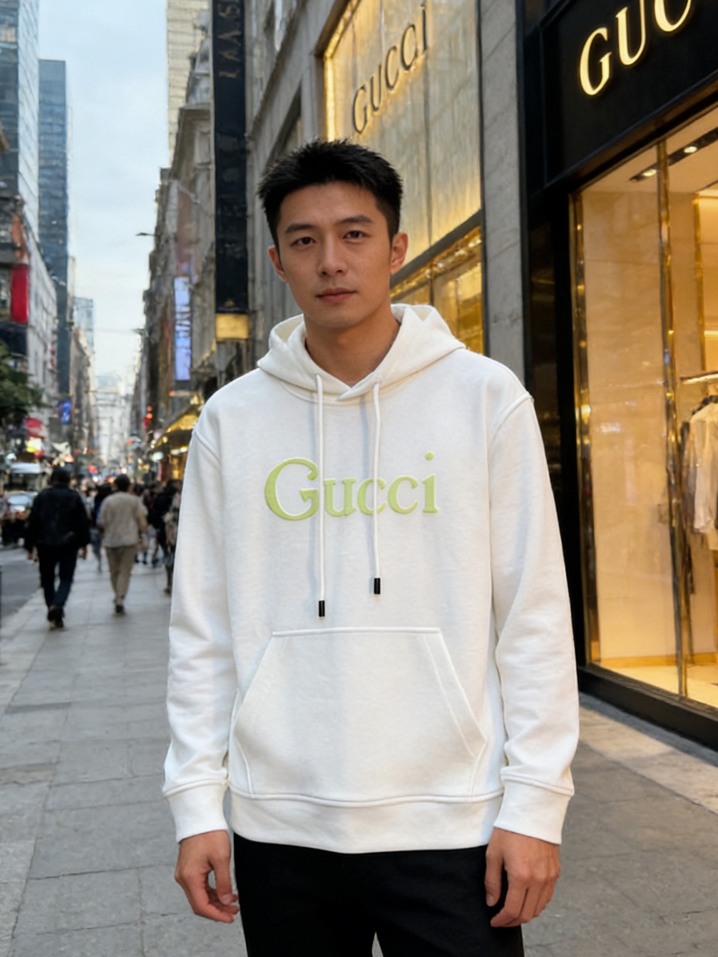 Gucci古奇新款连帽卫衣，甄选天丝棉质面料，正面Gucci字母印花，荧光绿Logo超吸睛，简约又时髦！