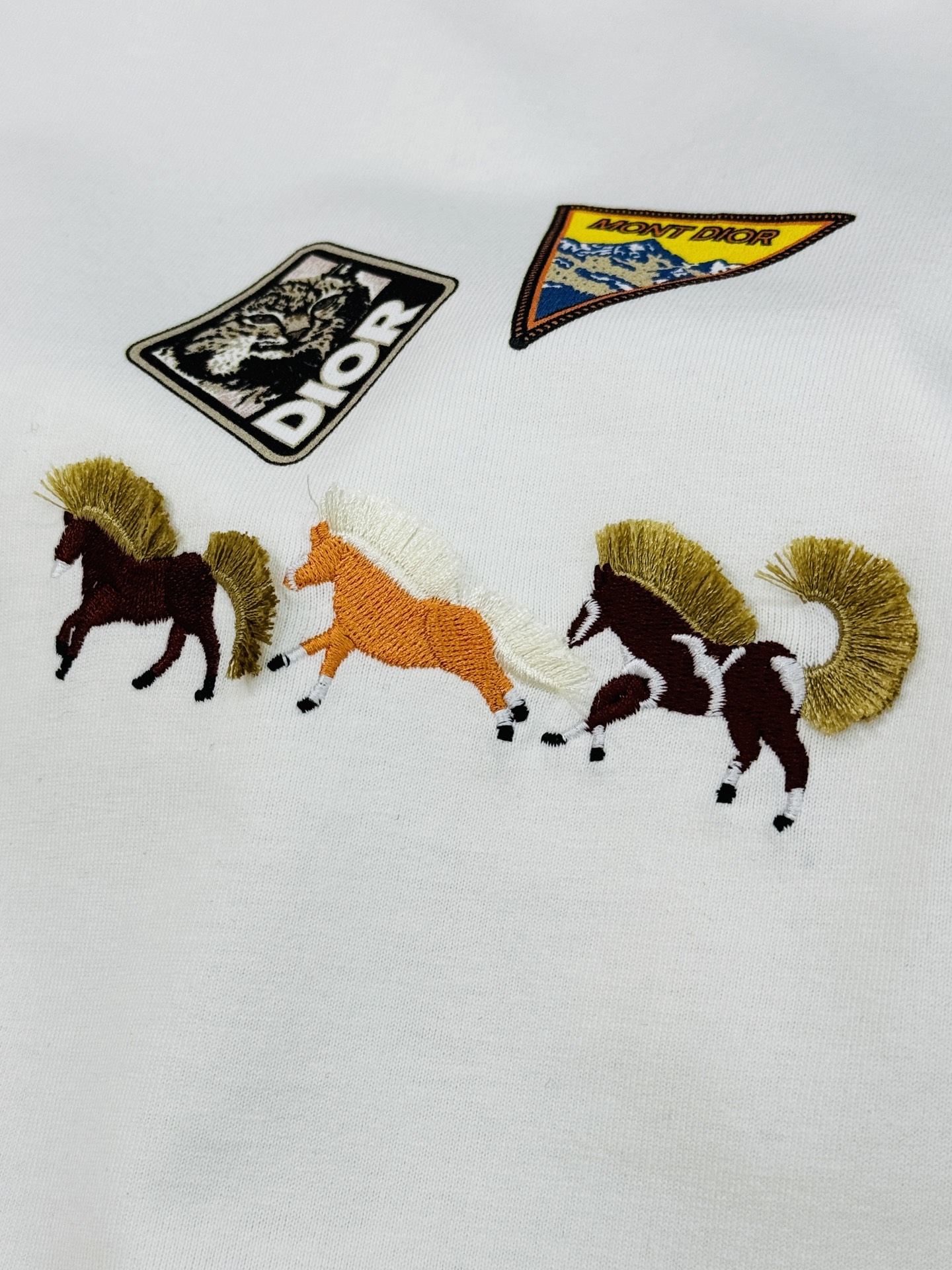 。🌾 Dior26s新品刺绣马T恤.男女同款❤️Dior服饰上的刺绣马图案，采用多色线绣工艺，三匹马分别