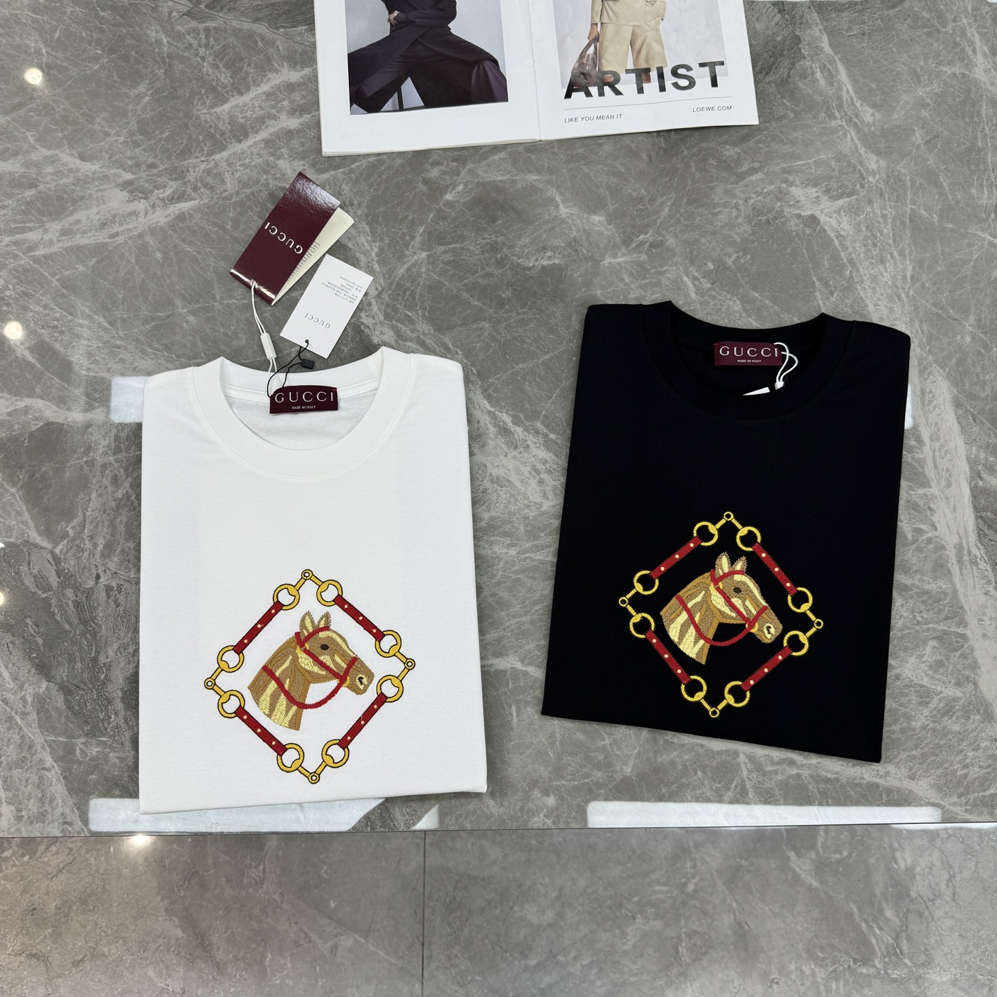 。🌾 GUCCI骏马刺绣短袖T恤.男女同款❤️古齐2026春夏系列骏马刺绣短袖T恤，柔软亲肤面料，垂坠感