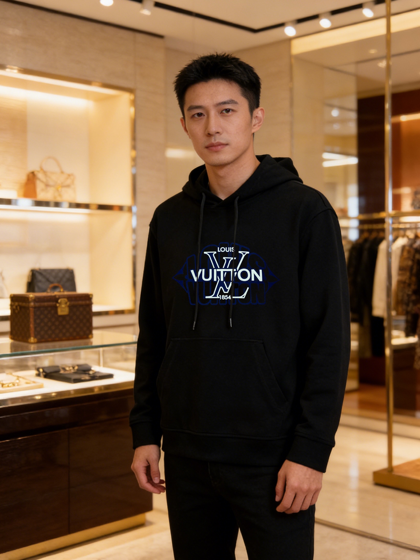 LOUIS VUITTON驴牌*涂鸦风印花卫衣.男女同款！经典Monogram字母+品牌标志，蓝白配色超