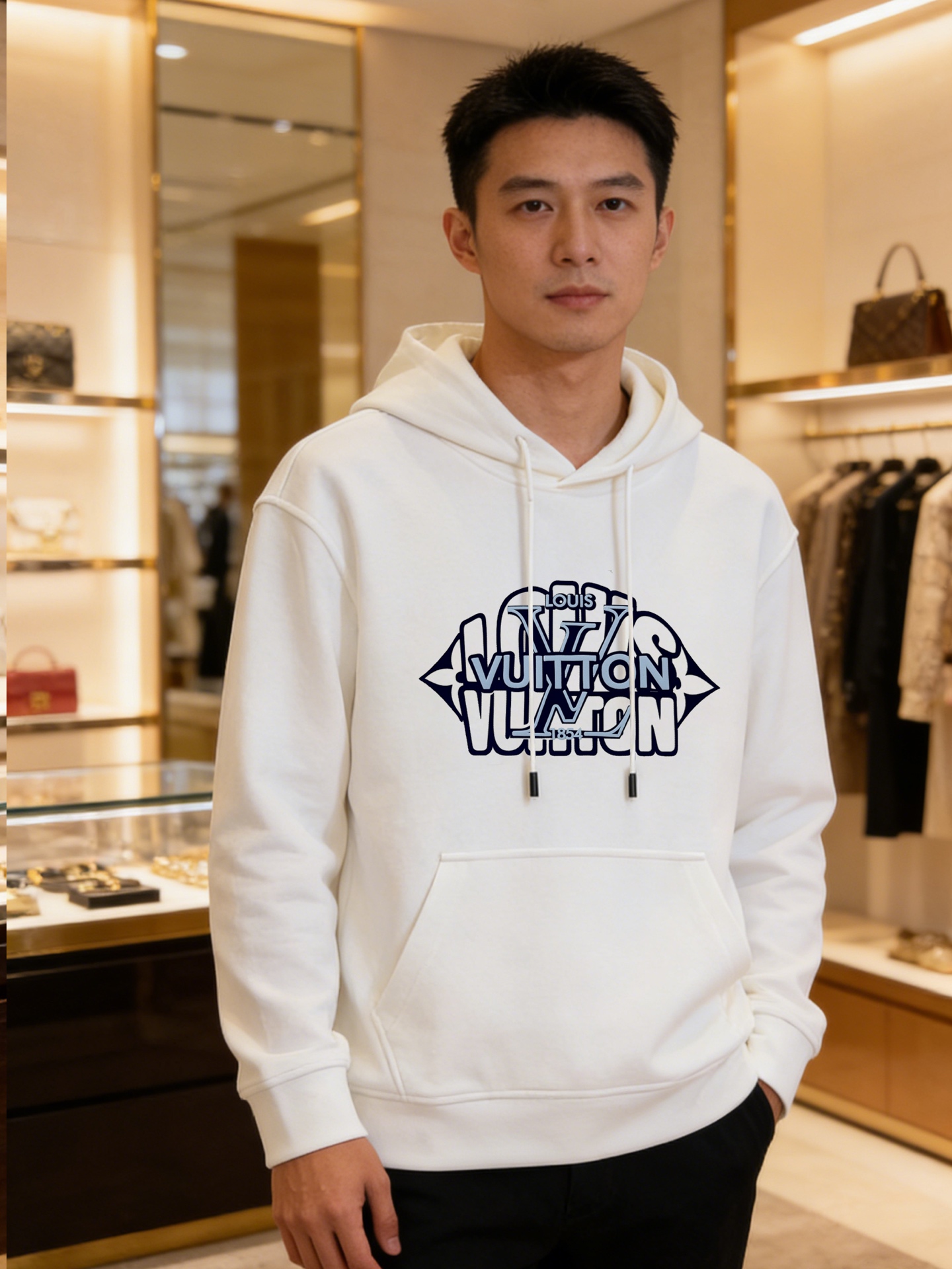 LOUIS VUITTON驴牌*涂鸦风印花卫衣.男女同款！经典Monogram字母+品牌标志，蓝白配色超