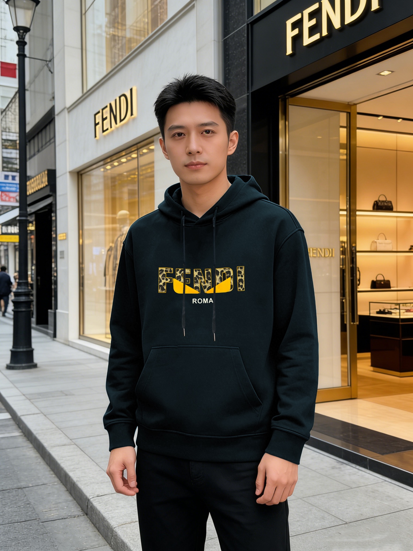 FENDI芬迪新款连帽卫衣，棉莫柔软棉质面料，舒适又保暖，日常穿搭超百搭!正面有经典“FENDI字样+小