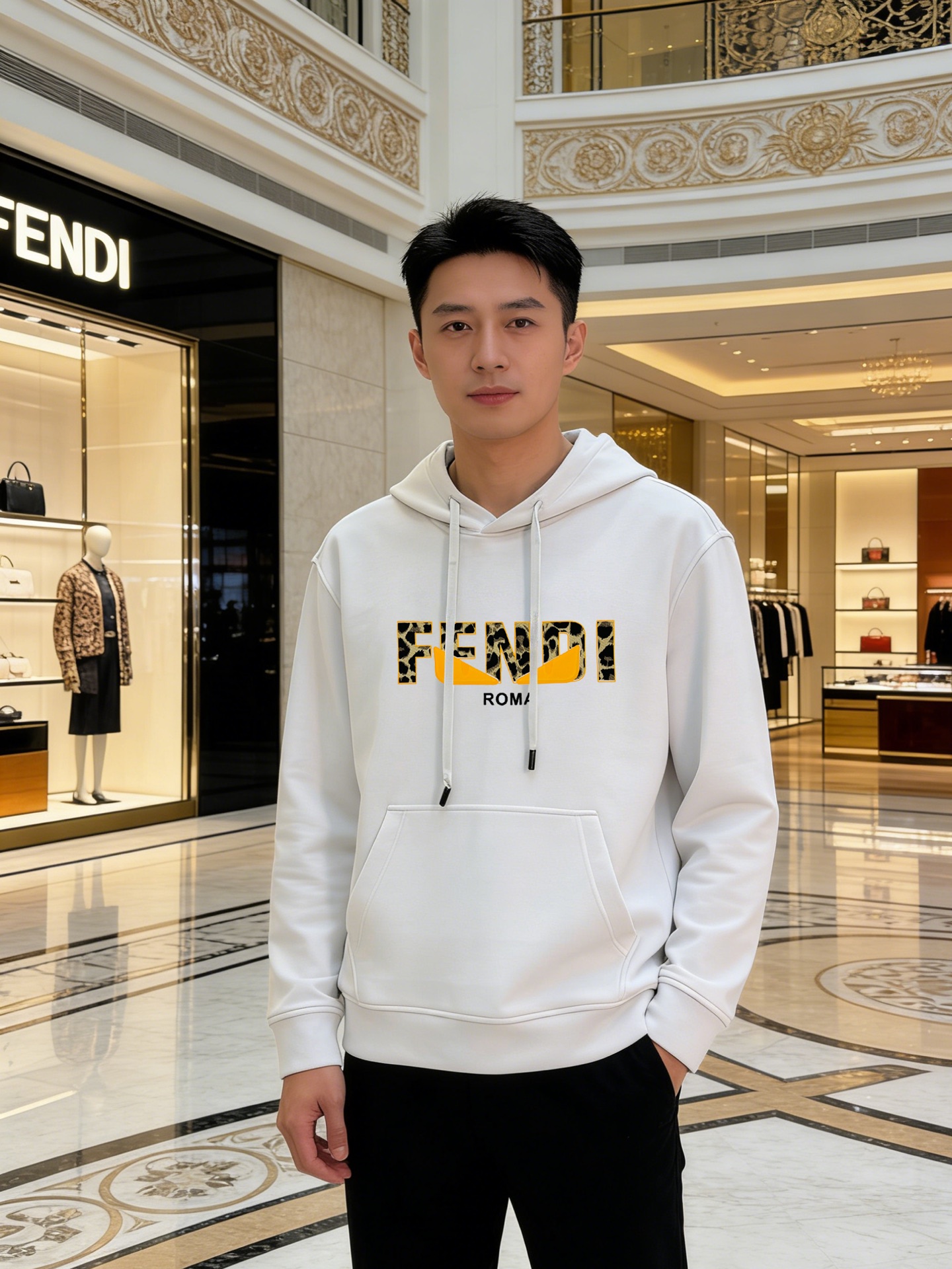 FENDI芬迪新款连帽卫衣，棉莫柔软棉质面料，舒适又保暖，日常穿搭超百搭!正面有经典“FENDI字样+小