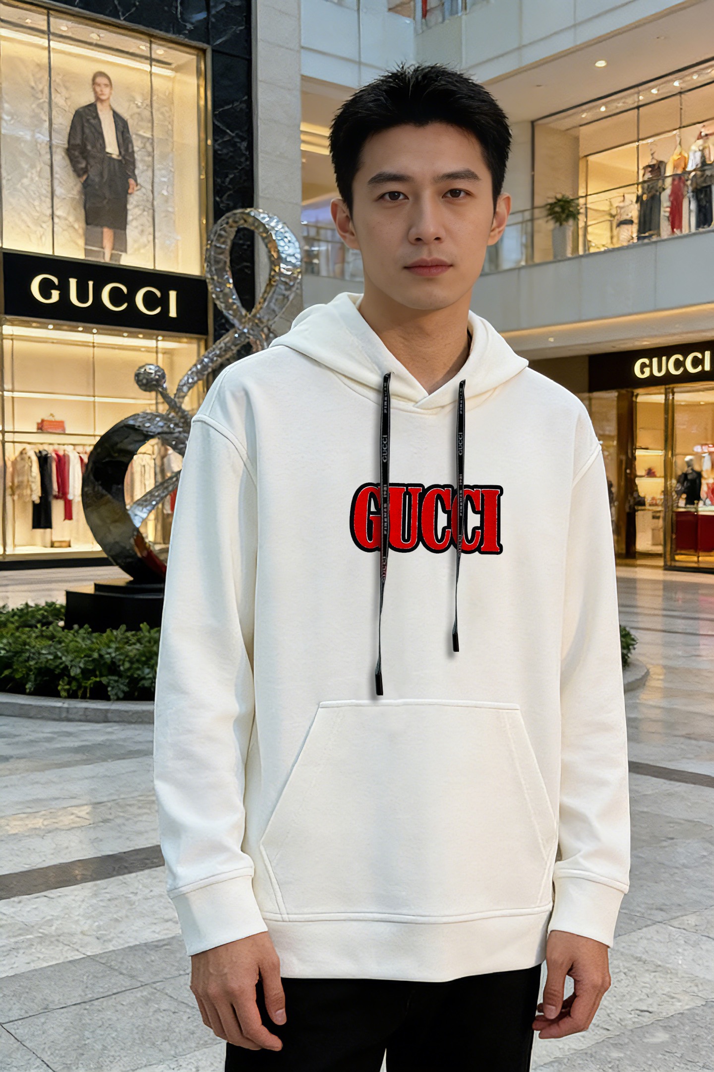 Gucci古奇新款连帽卫衣，植绒刺绣Logo超有辨识度，胸前红黑Logo超吸睛简约又时髦！高品质天丝棉料