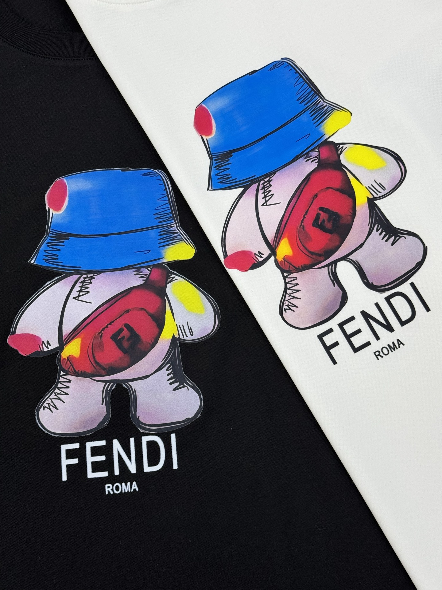 FENDI芬迪新款丝光棉T恤.胸口烫画设计.卡通造型非常减龄.成就最火最潮的icon...客供190g丝